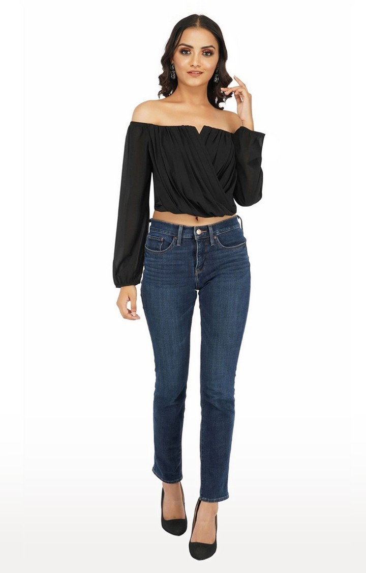 All Black Off Shoulder V-neck Top