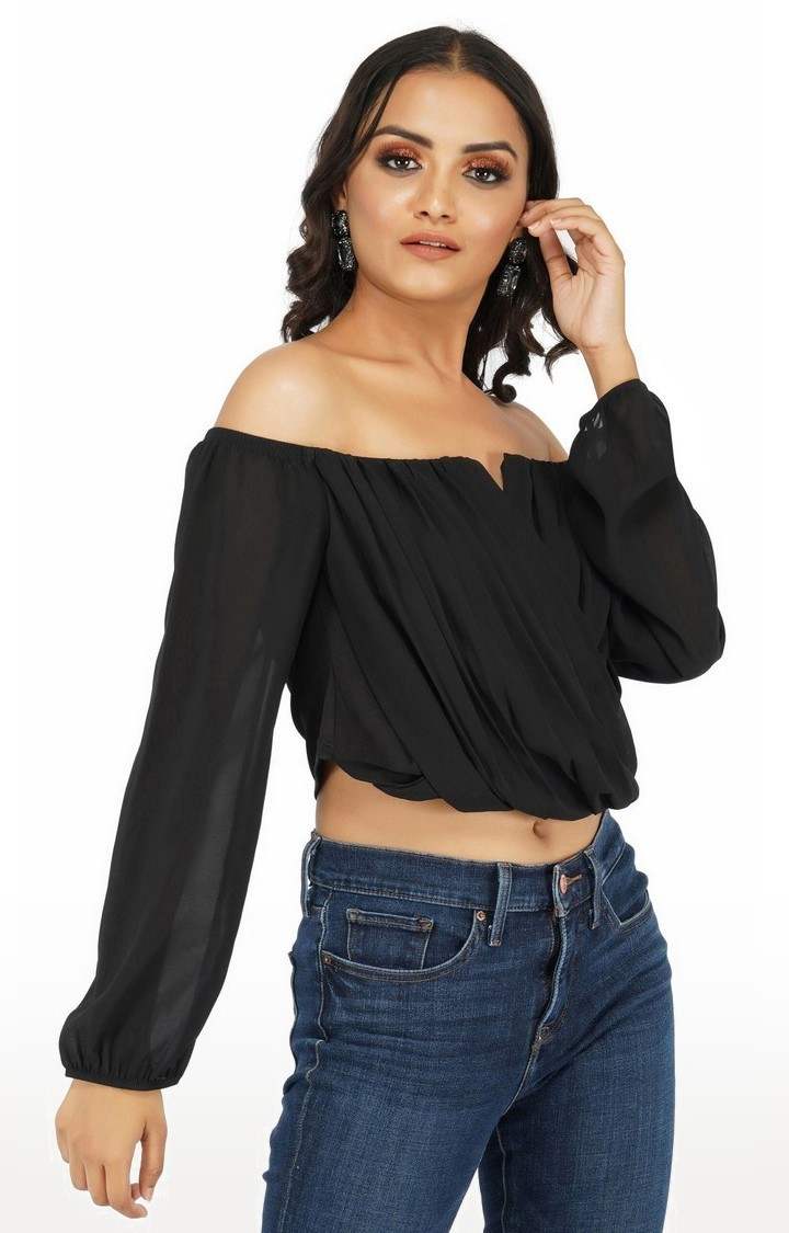 All Black Off Shoulder V-neck Top