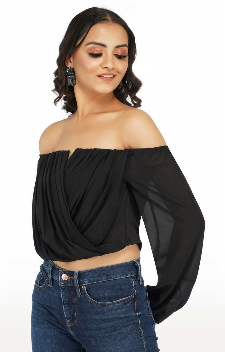 All Black Off Shoulder V-neck Top