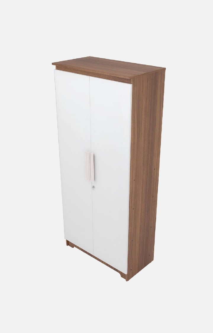 neudot Amber 2 Door - Leon Teak Finish Engineer Wood Multipurpose Wardrobe/Almirah/Organiser/Cupboard with 1 Hanger Stand, for Cloths and Storage - 4 Shelves