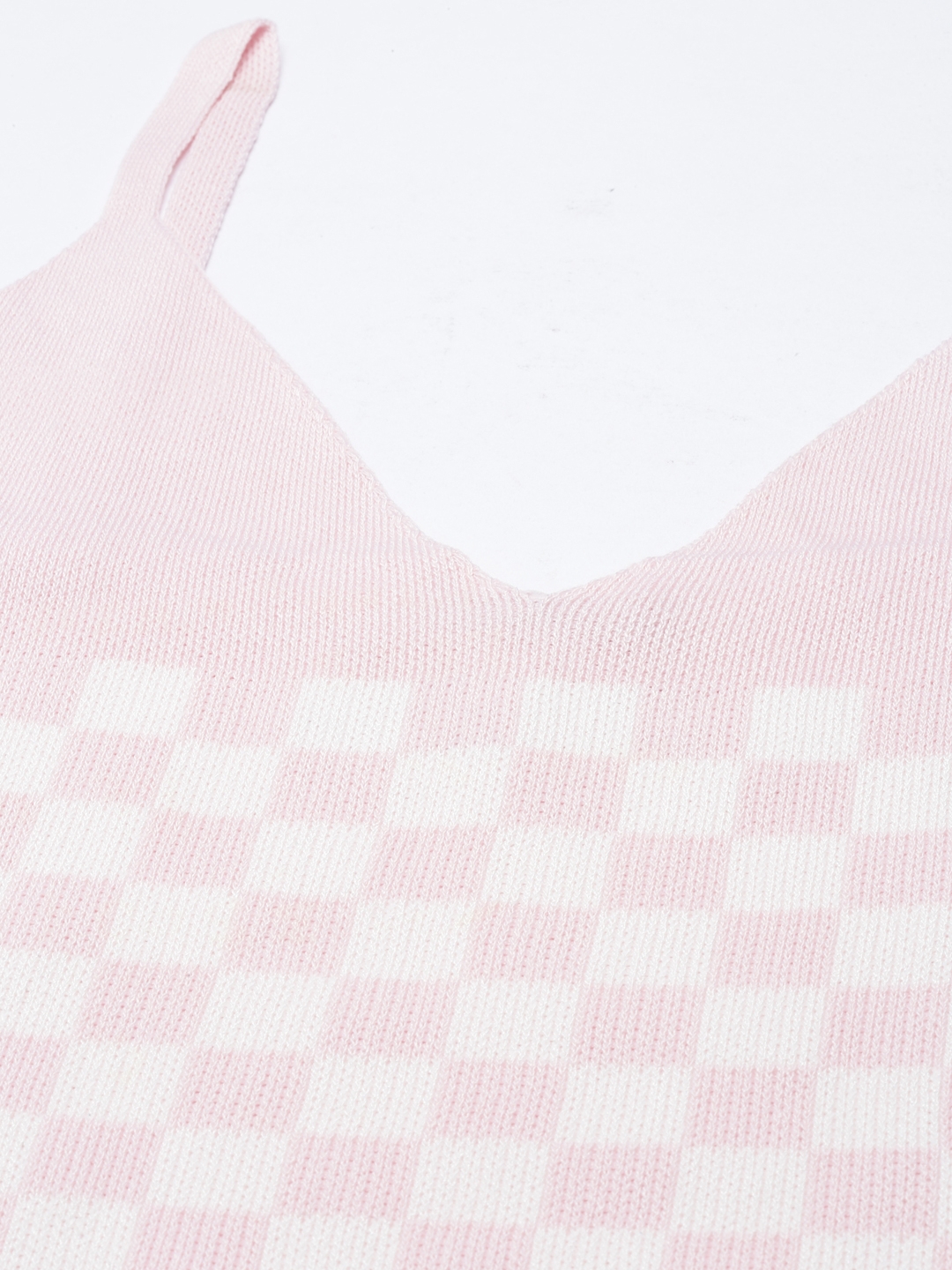 Showoff | SHOWOFF Women's Shoulder Straps Checked Sleeveless Fitted Pink Crop Top 2