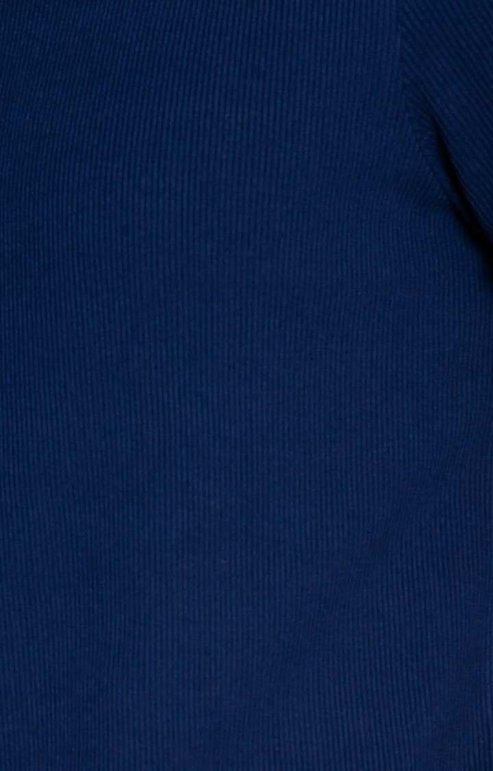 Navy Ribbed Round Neck Tee