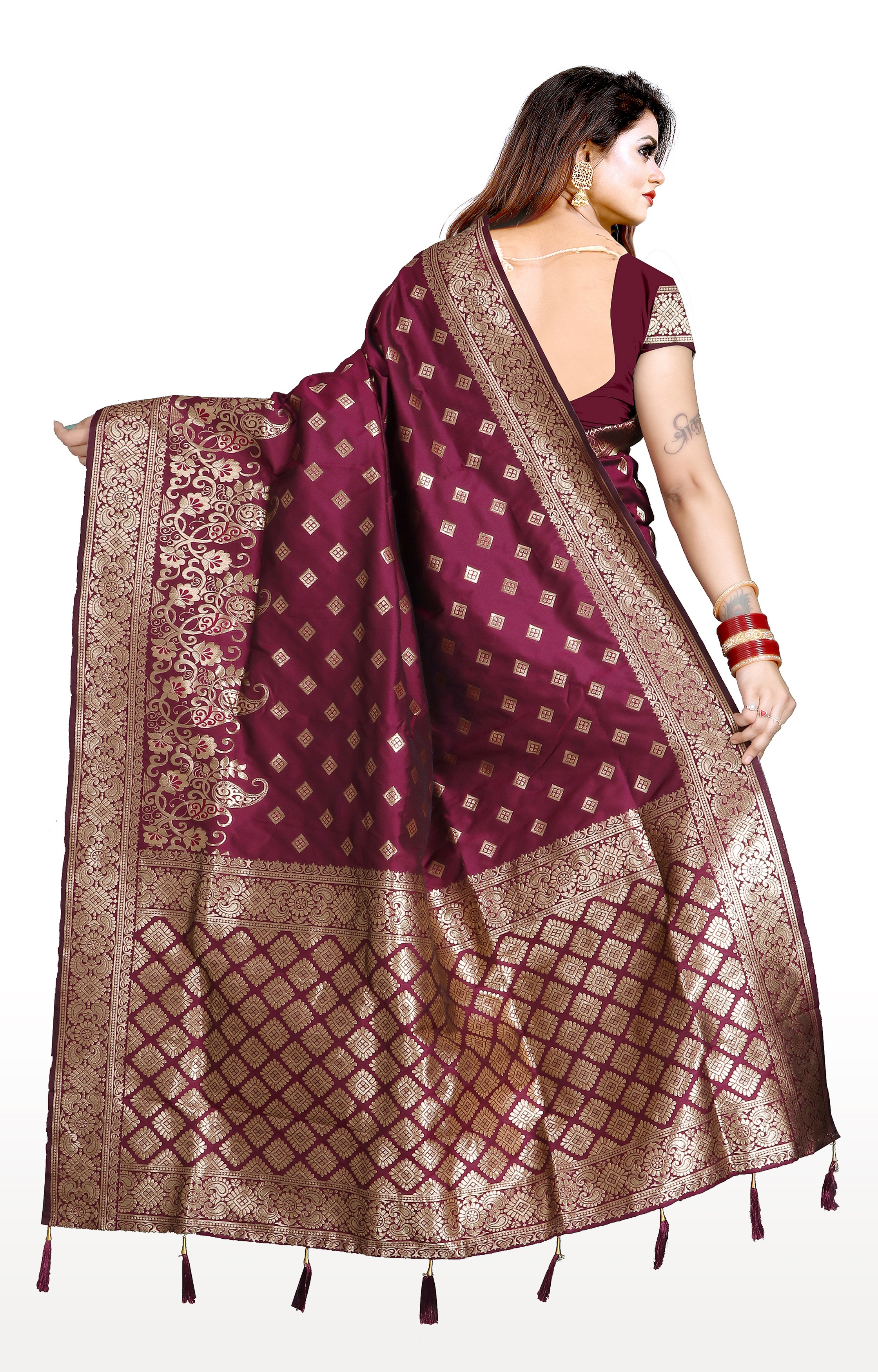 Glemora | Glemora Saree for Women Banarasi Silk Saree With Blouse (Purple) 3