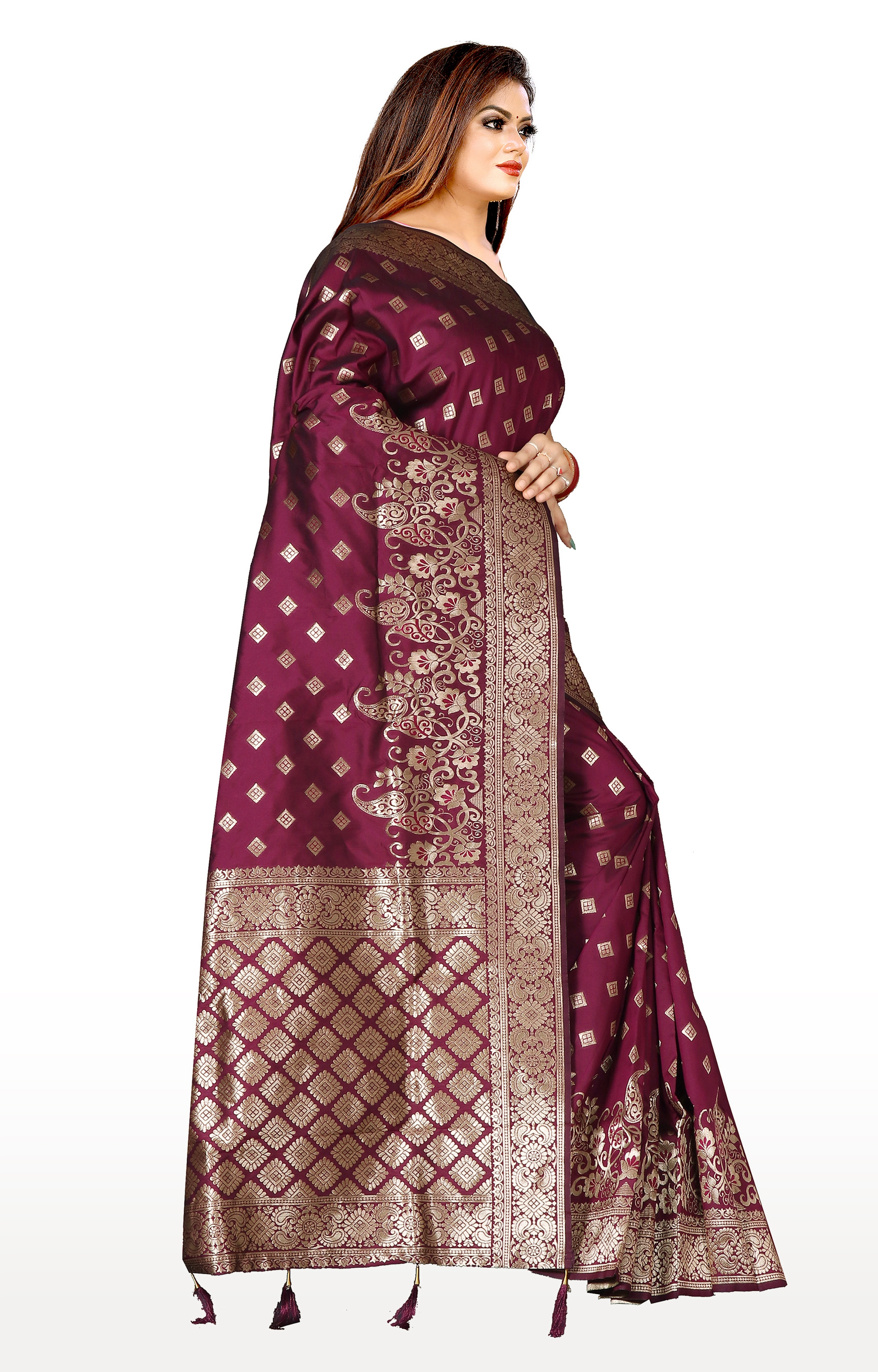 Glemora | Glemora Saree for Women Banarasi Silk Saree With Blouse (Purple) 2