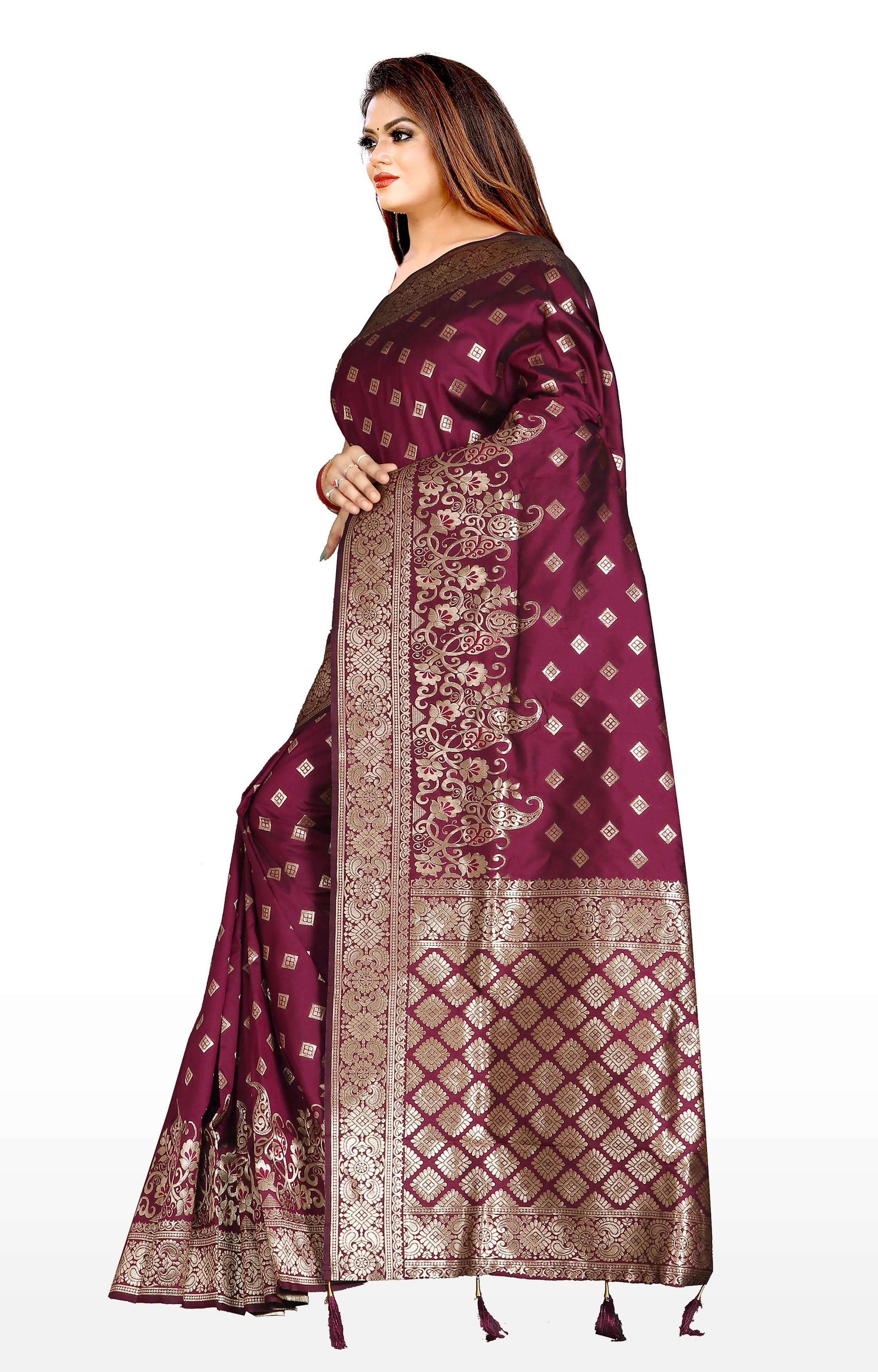 Glemora | Glemora Saree for Women Banarasi Silk Saree With Blouse (Purple) 1