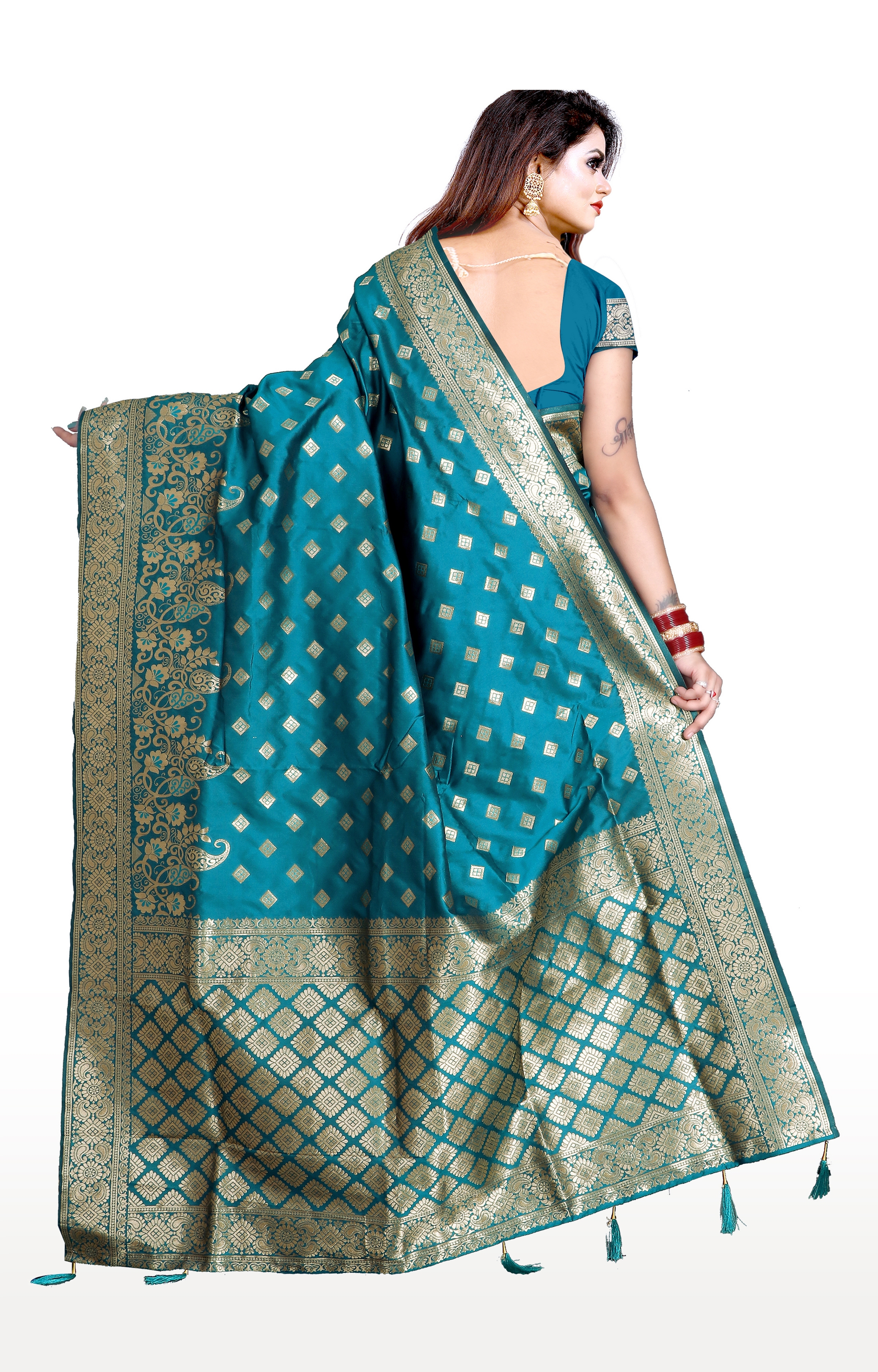Glemora | Glemora Saree for Women Banarasi Silk Saree With Blouse (Rama) 3