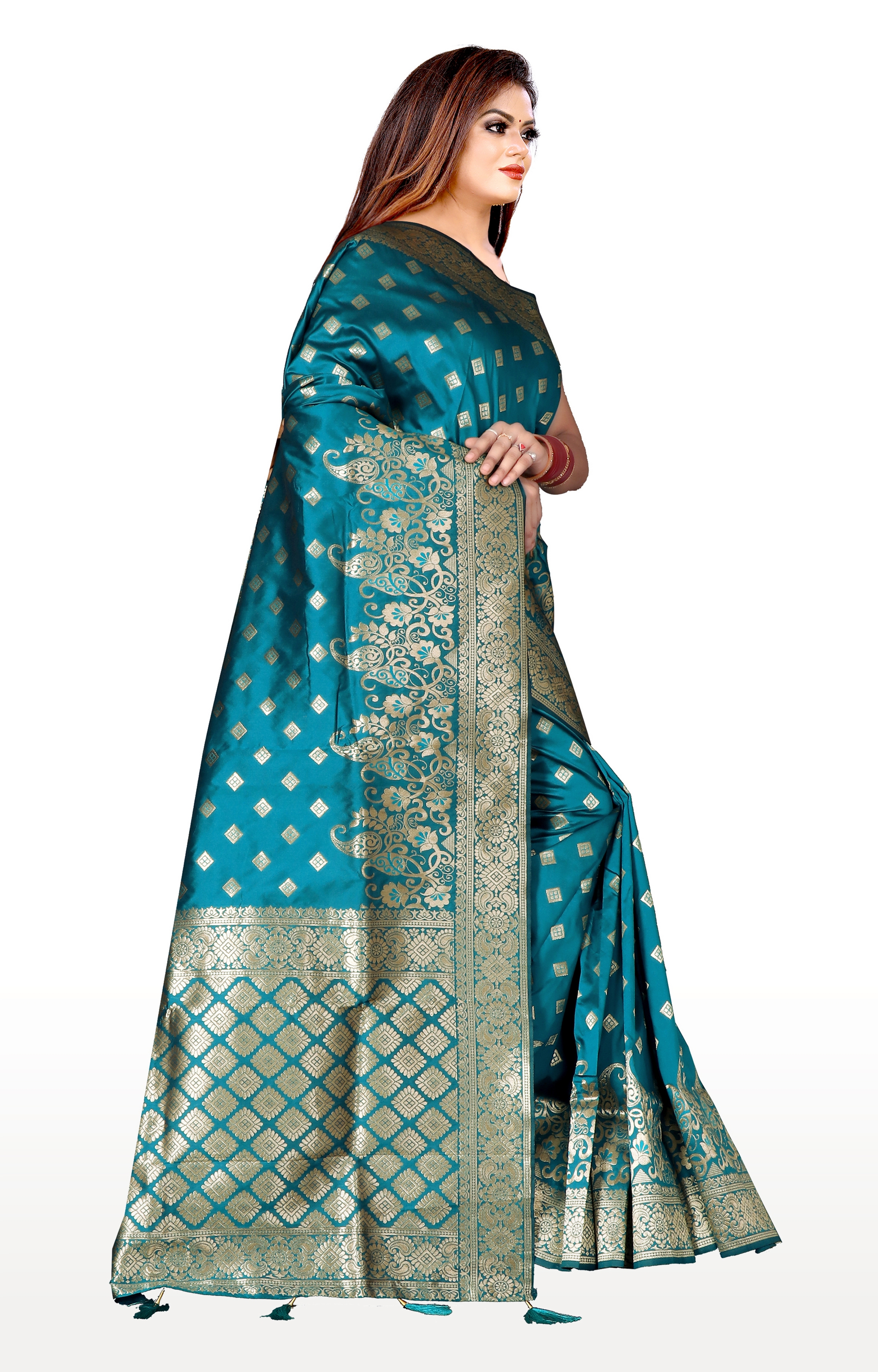 Glemora | Glemora Saree for Women Banarasi Silk Saree With Blouse (Rama) 2