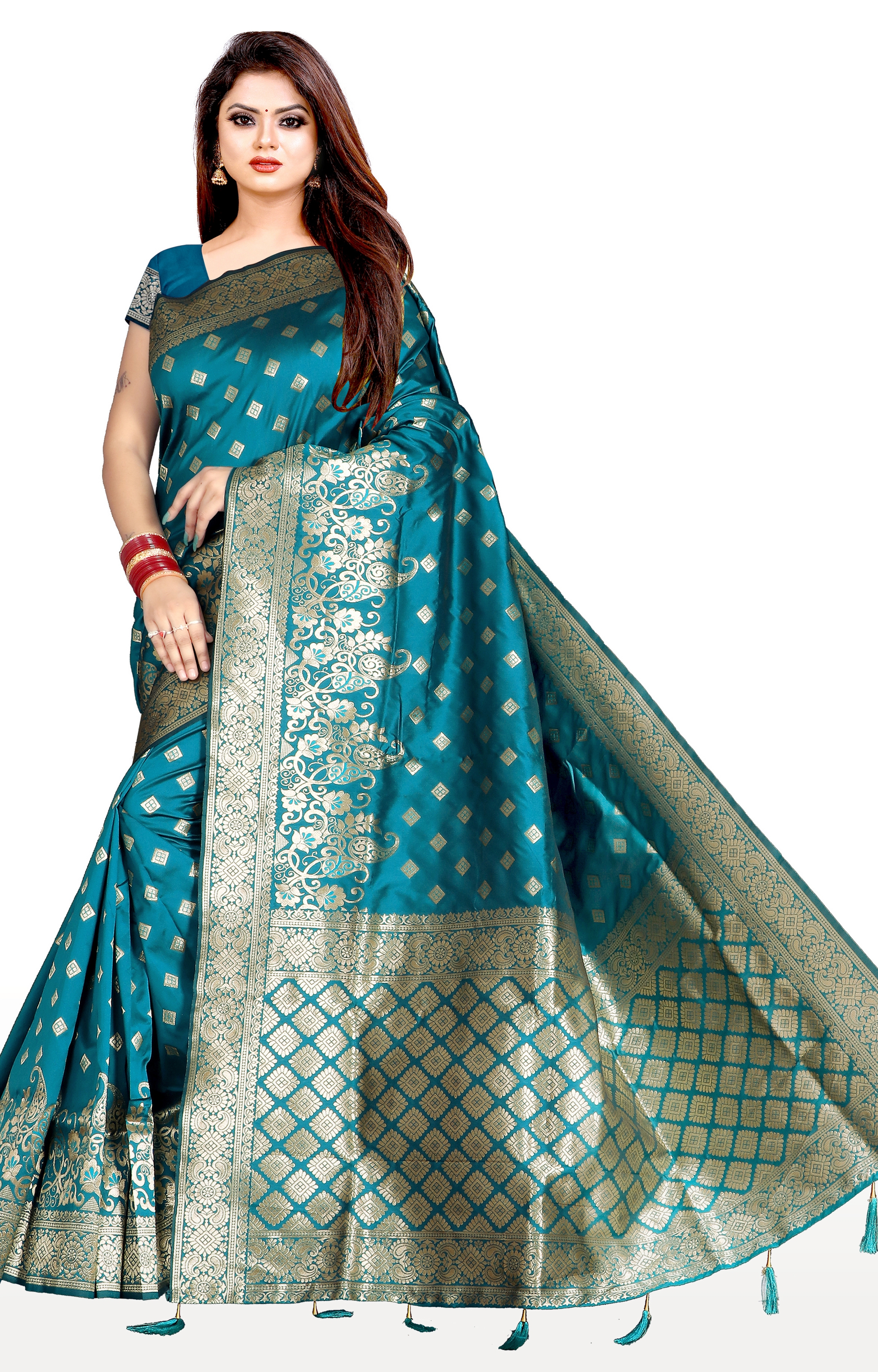 Glemora | Glemora Saree for Women Banarasi Silk Saree With Blouse (Rama) 0