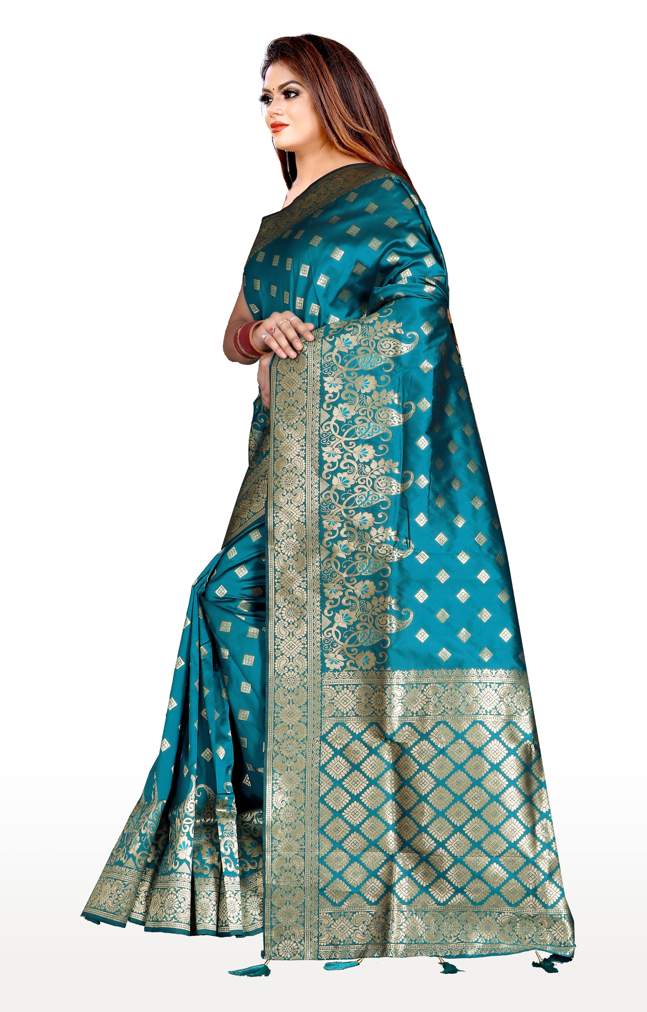 Glemora | Glemora Saree for Women Banarasi Silk Saree With Blouse (Rama) 1