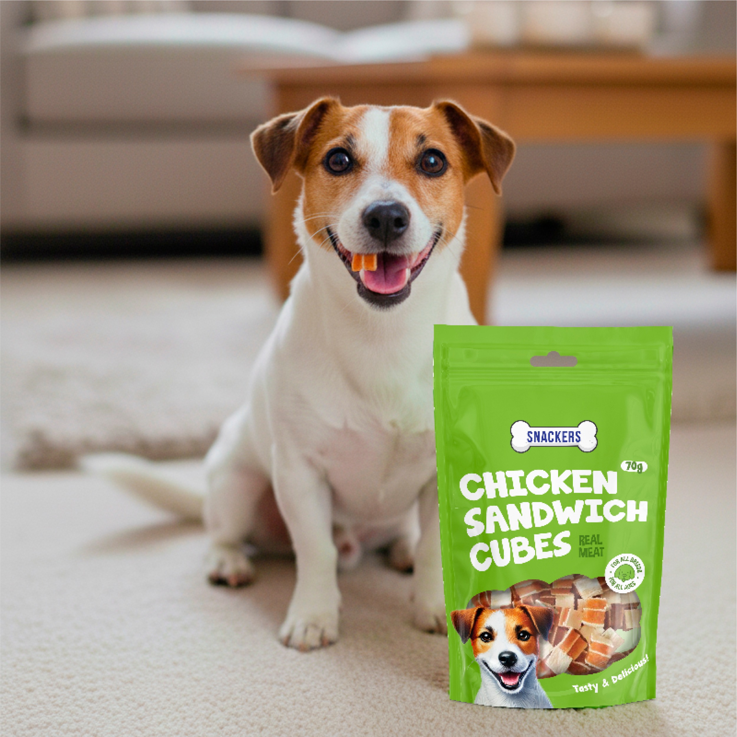 Snackers Chicken Sandwich Cubes Dog Treats 70g CL