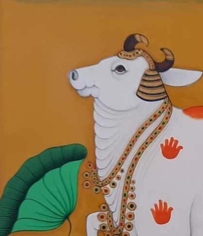 Cow with Lotus Miniature Painting