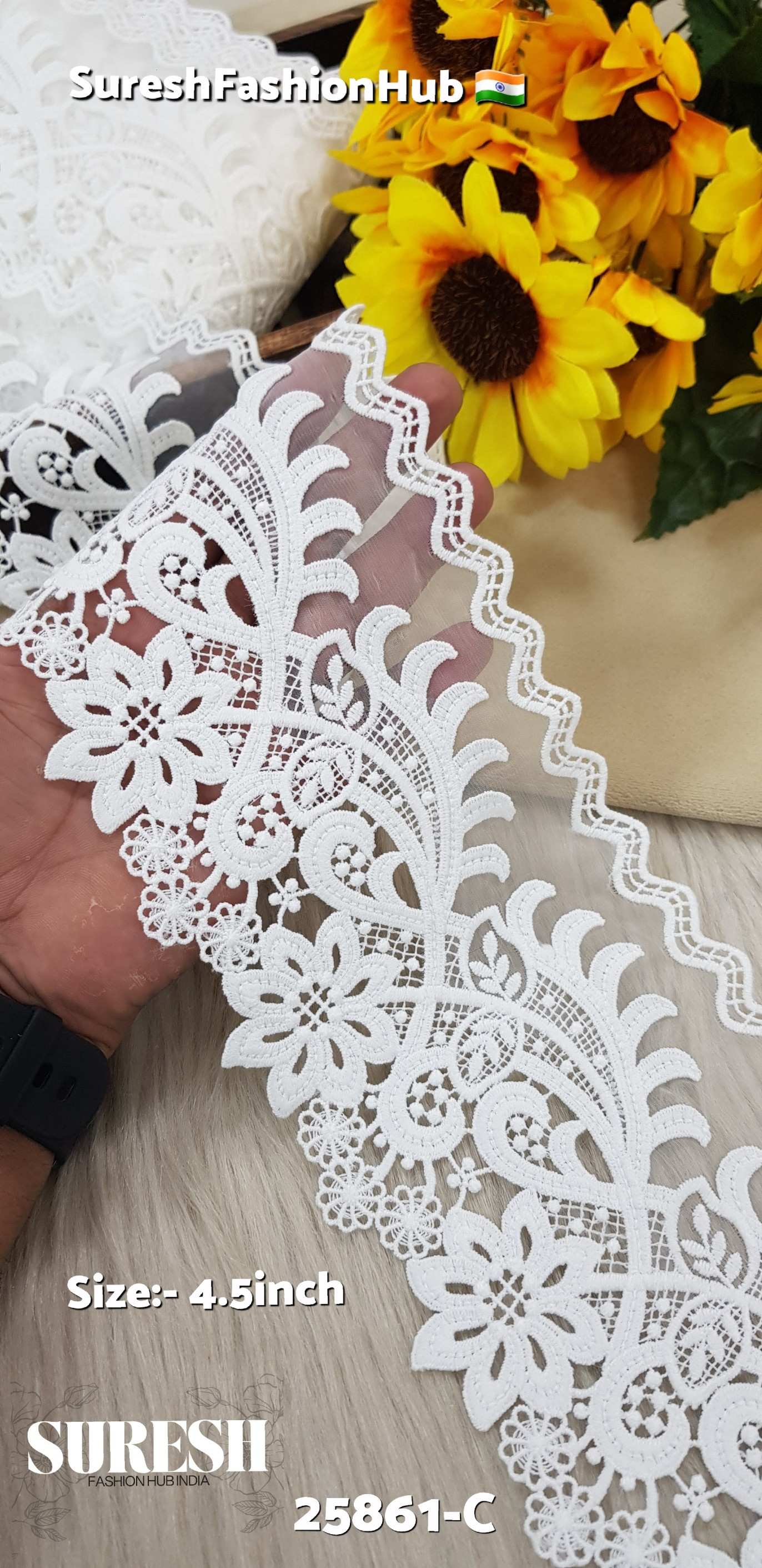 White Floral GPO & Organza Border Lace – Design No. 25861-C