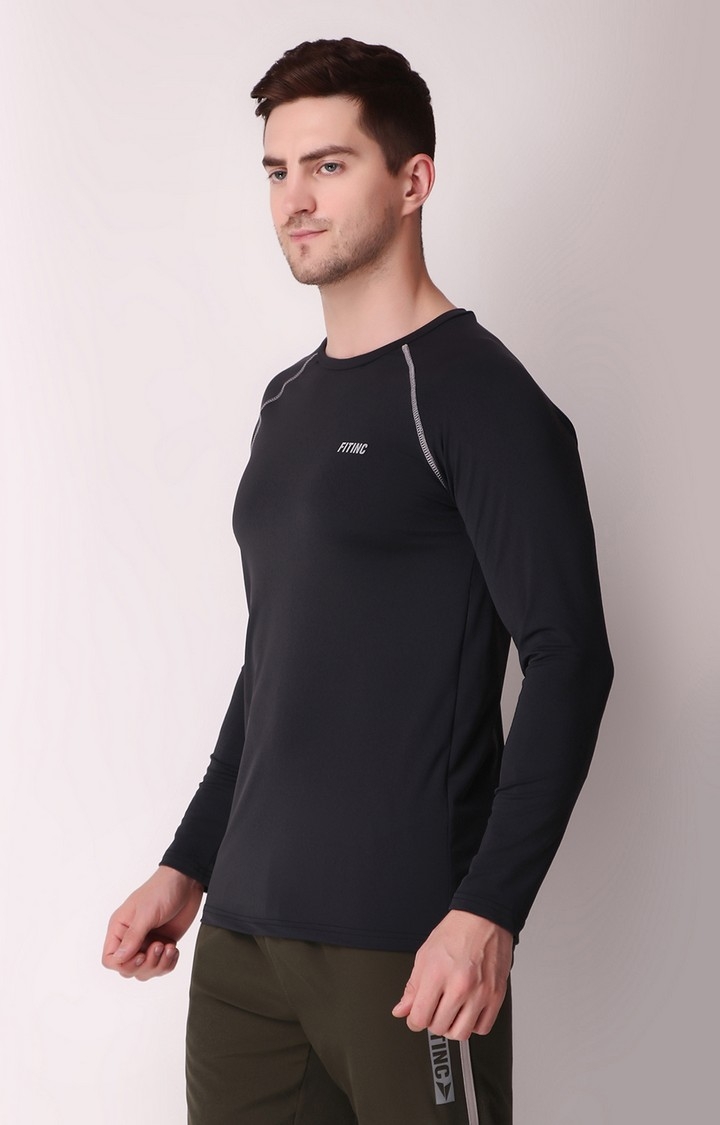 Fitinc | Men's Black Lycra Solid Activewear T-Shirt 2