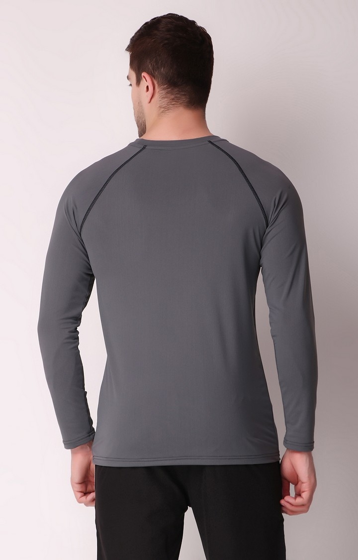 Fitinc | Men's Grey Lycra Solid Activewear T-Shirt 3