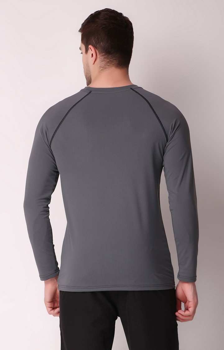 Men's Grey Lycra Solid Activewear T-Shirt