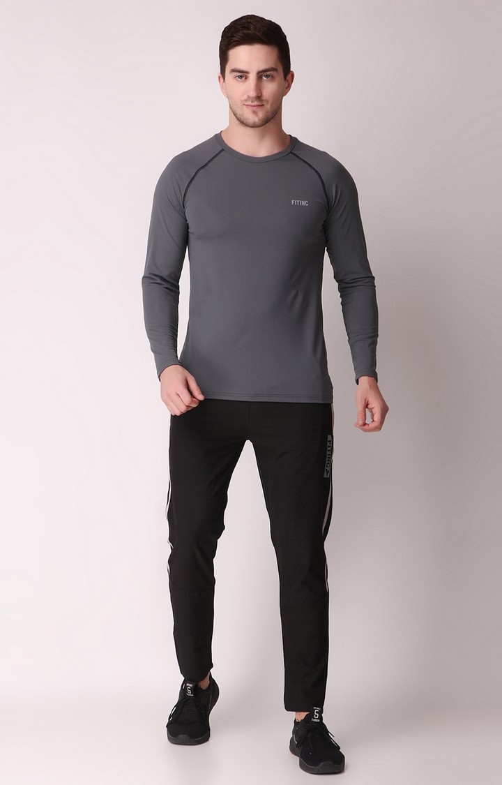 Fitinc | Men's Grey Lycra Solid Activewear T-Shirt 1