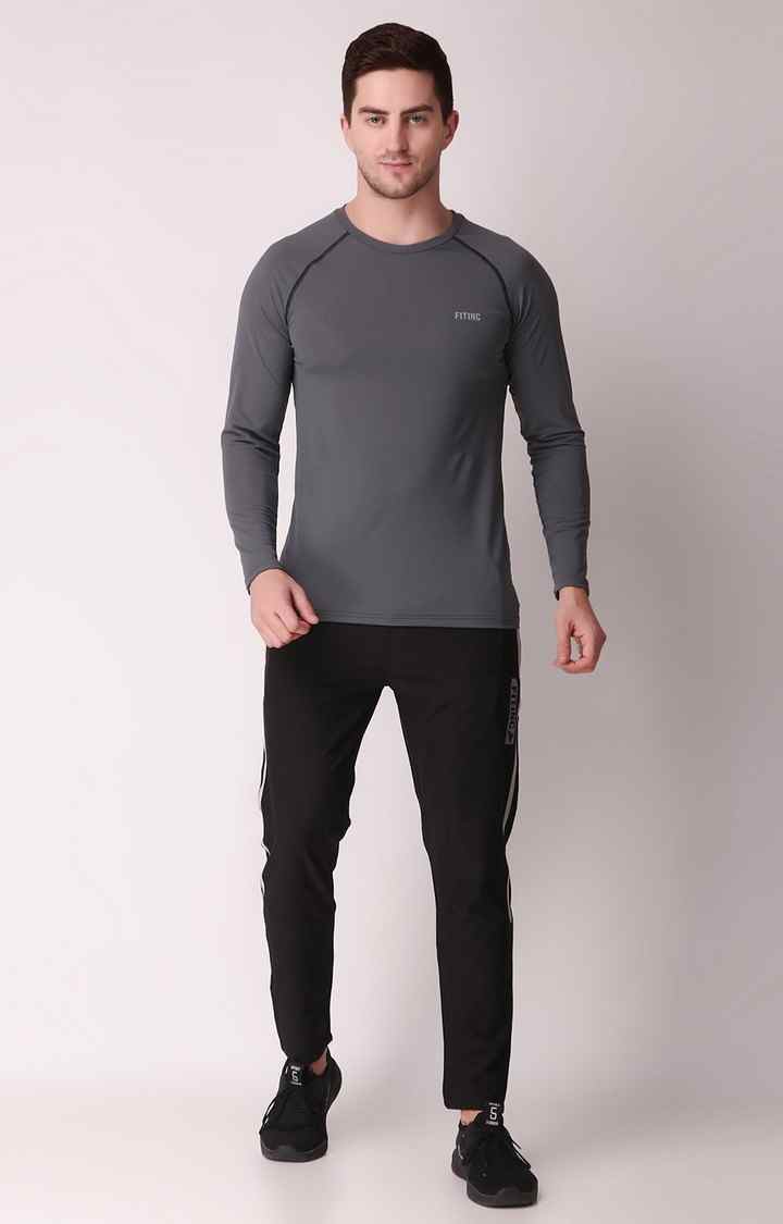 Men's Grey Lycra Solid Activewear T-Shirt