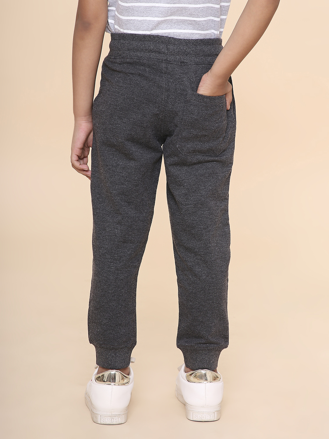 Boys Solid Sweatpant-Charcoal Melange