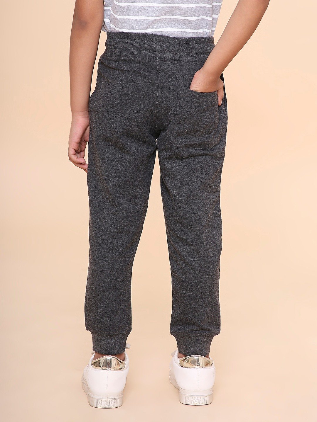 Boys Solid Sweatpant-Charcoal Melange