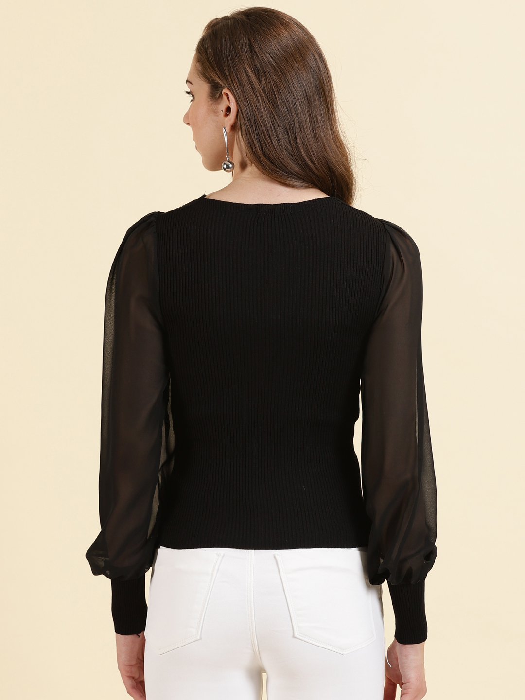 SHOWOFF Women's V-Neck Solid Black Wrap Regular Top