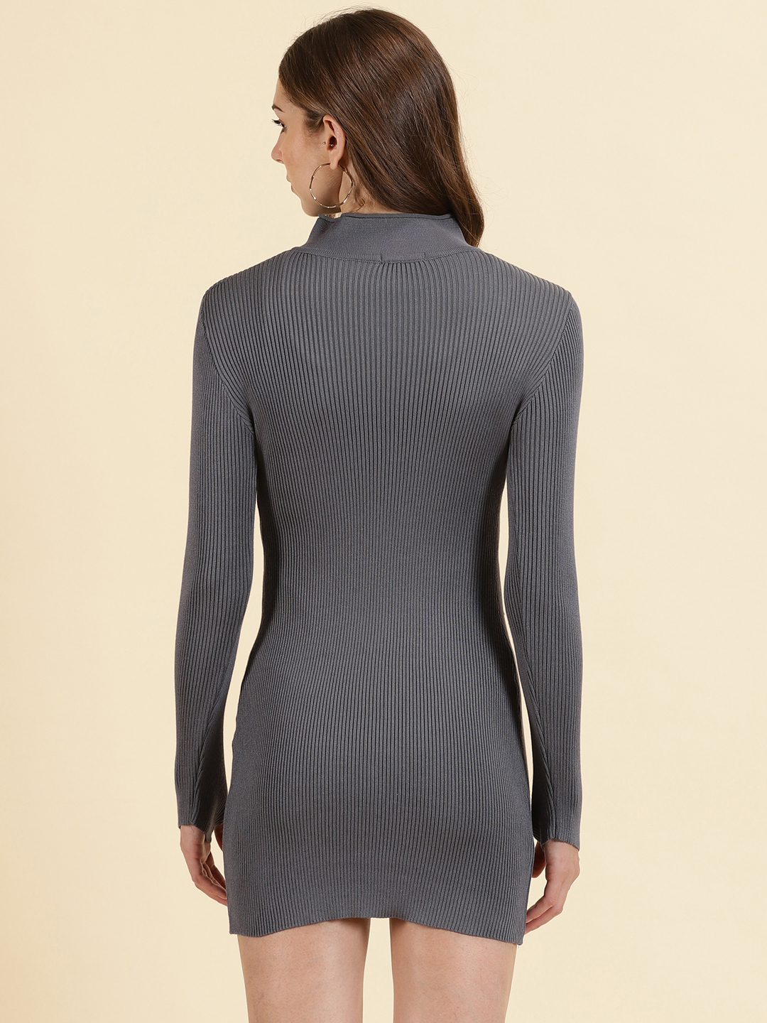 SHOWOFF Women's Mini Solid Bodycon Grey Dress