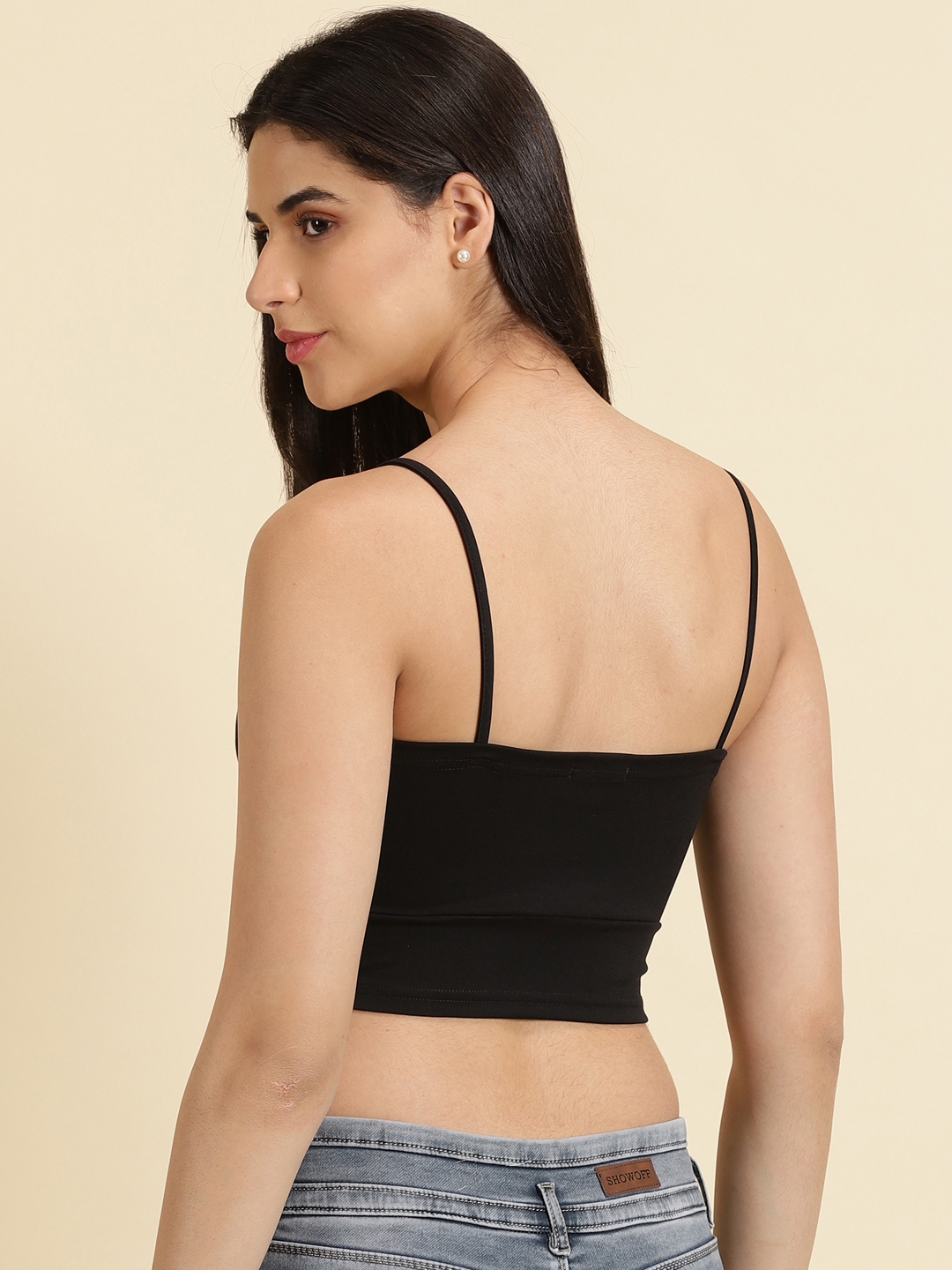 Showoff | SHOWOFF Women's Shoulder Straps Solid Black Bralette Crop Top 3