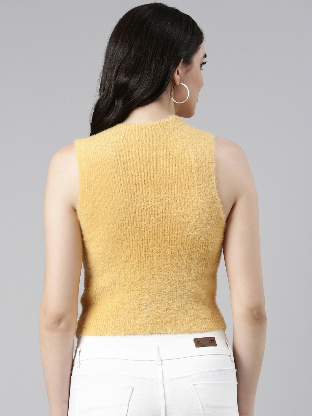 Showoff | SHOWOFF Women's High Neck Solid Sleeveless Mustard Tank Top 4
