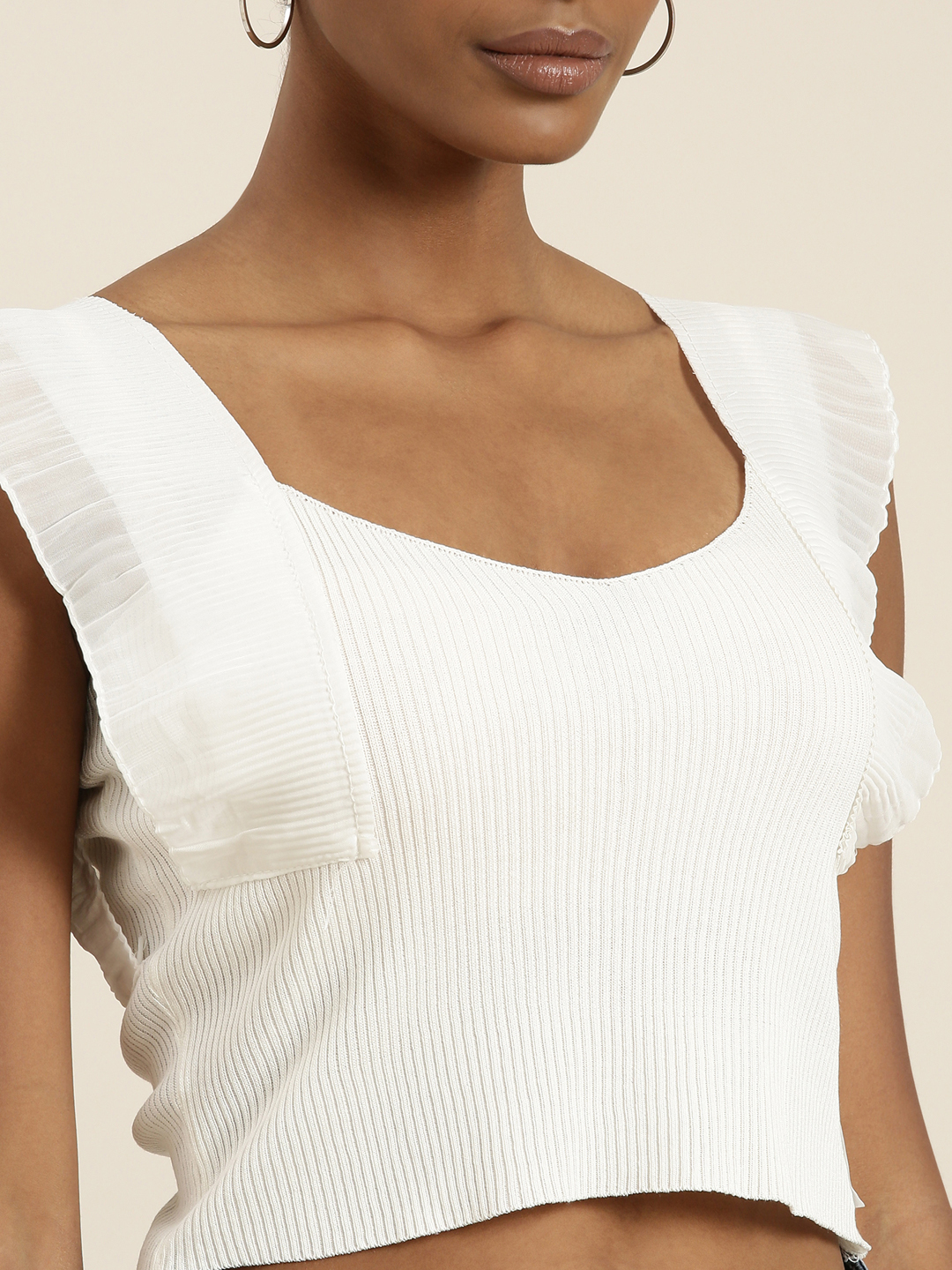 SHOWOFF Women's V-Neck Solid Sleeveless White Crop Tank Top