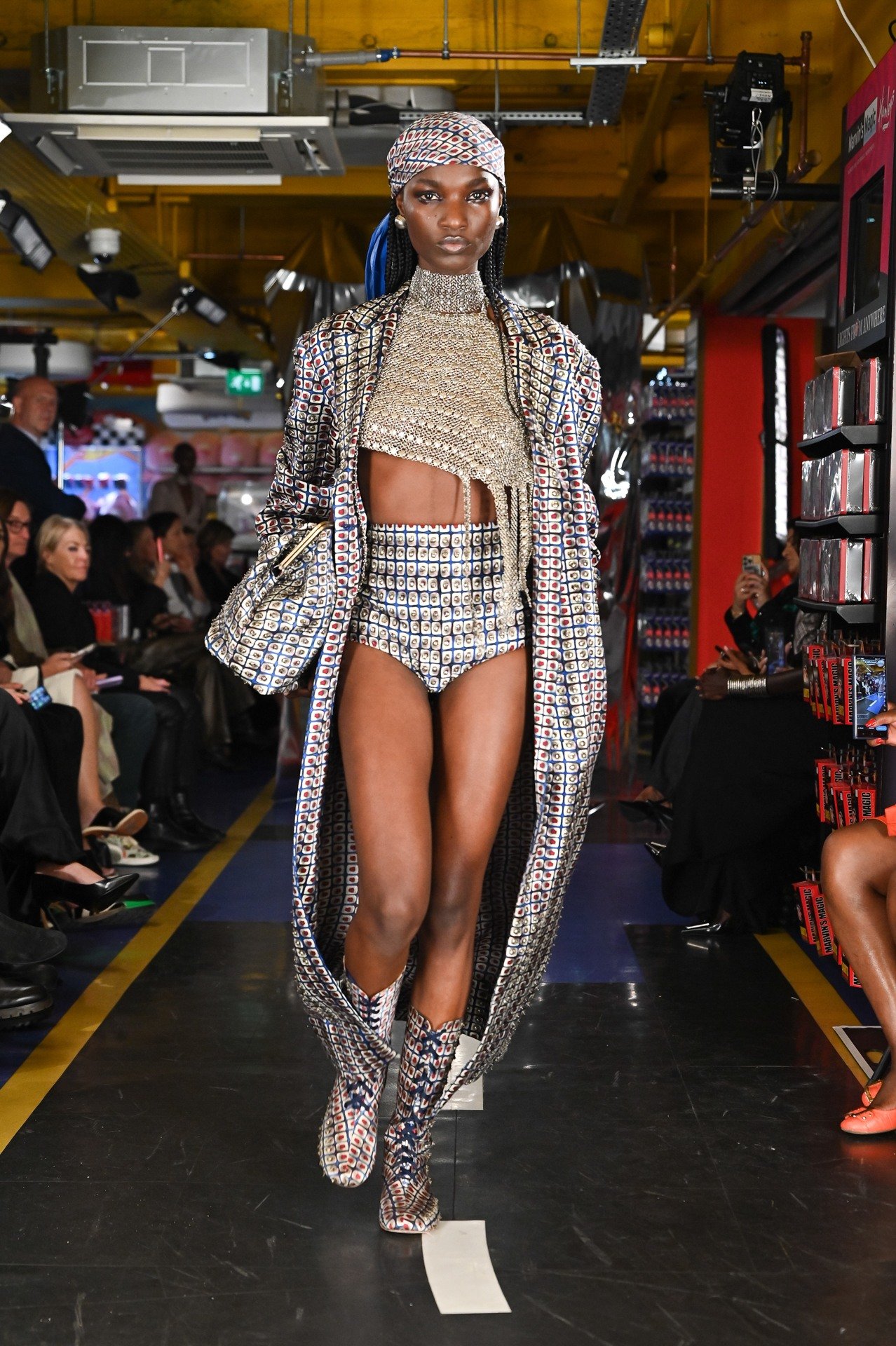 Printed Ankle Length Coat with Silver Stud Highlight