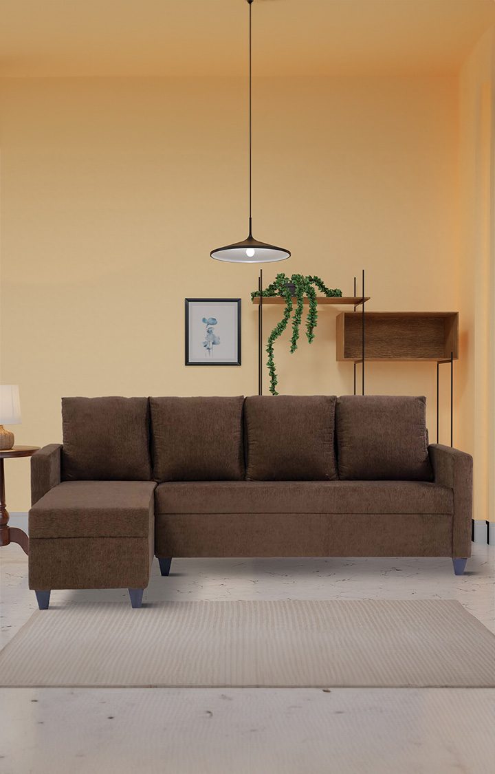 neudot Saya RHS Sectional Sofa for Living Room |6 Person Sofa| Premium Fabric with Cushioned Armrest | 12 Months Warranty| Solid Wood Frame| 6 Seater in Saya Brown Color DIY(Do-It-Yourself)