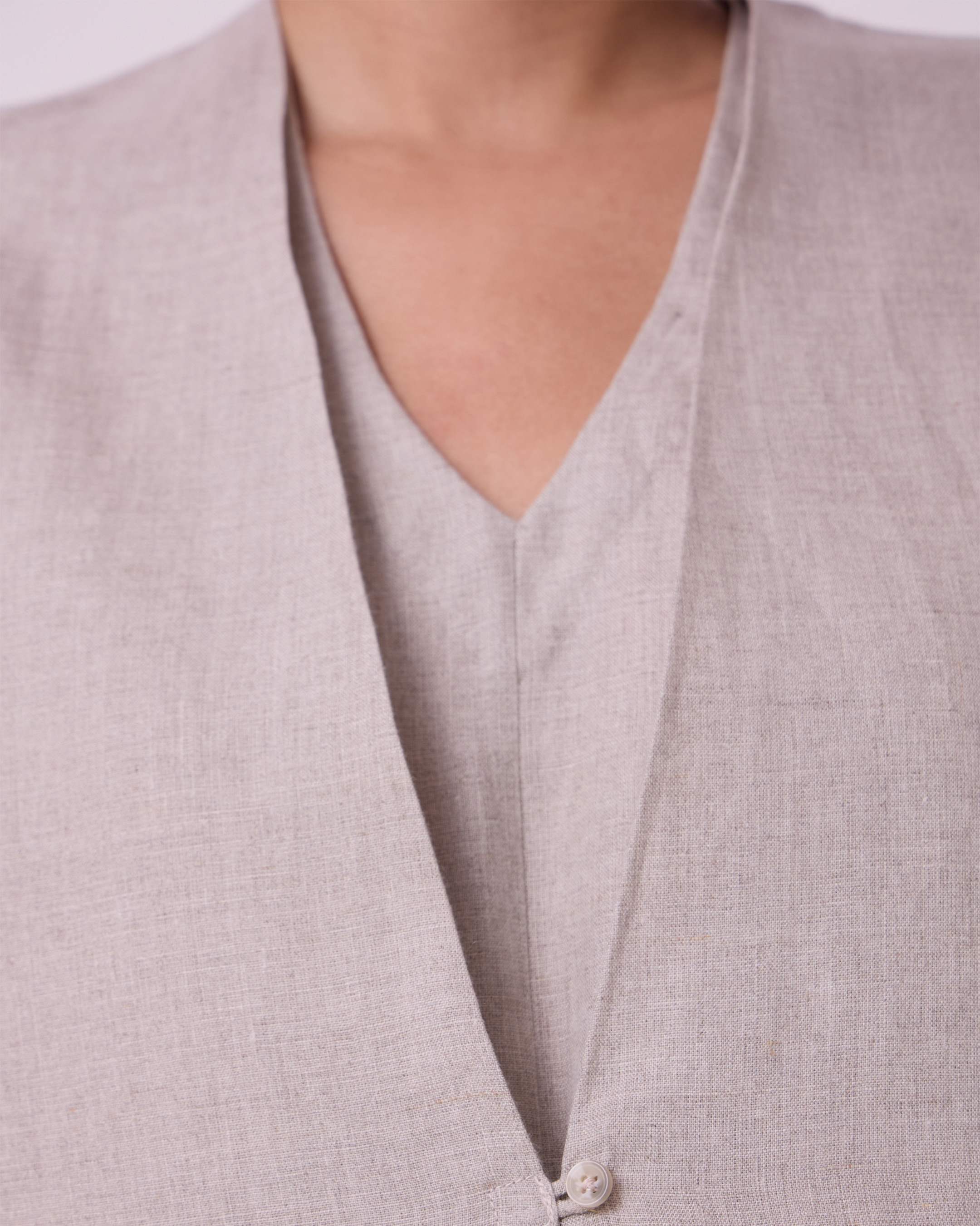 Kaku Beige Linen Panelled Midi Dress
