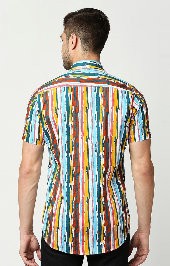 EVOQ | EVOQ's Unique Vertical Striped Multi-colour Printed Half Sleeves Cotton Casual Shirt for Men 4