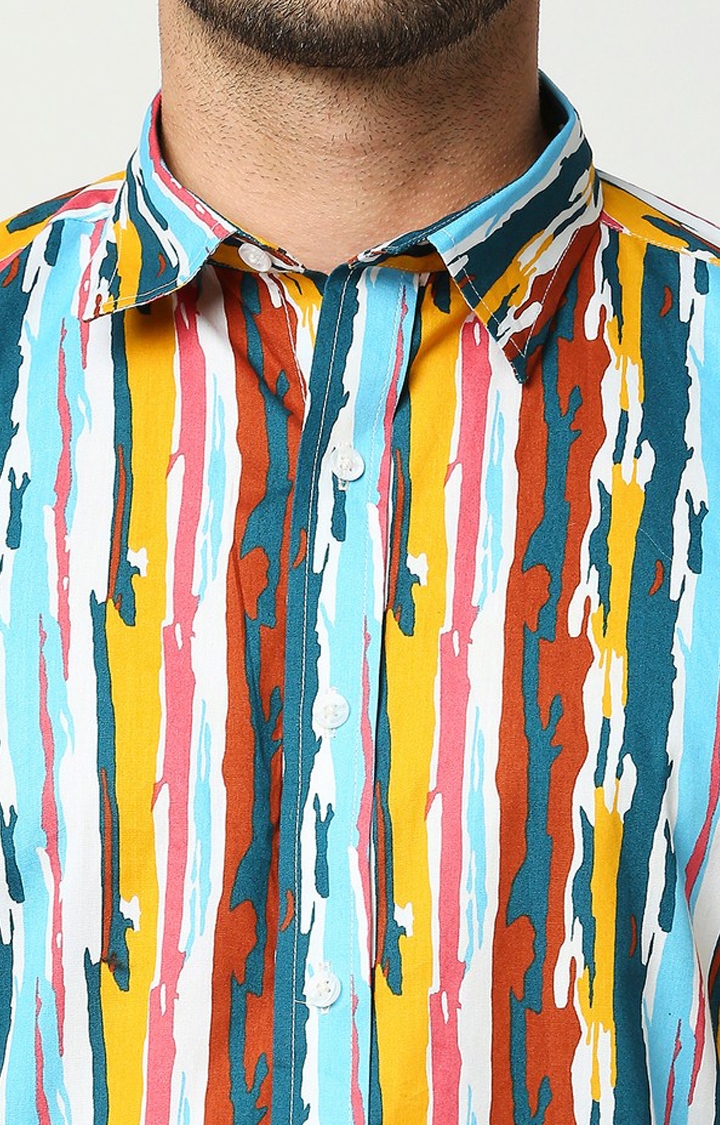 EVOQ | EVOQ's Unique Vertical Striped Multi-colour Printed Half Sleeves Cotton Casual Shirt for Men 5