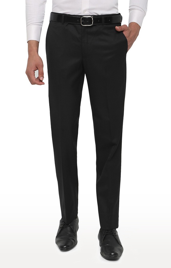 TSL107/1,BLACK SELF Men's Black Wool Solid Formal Trousers