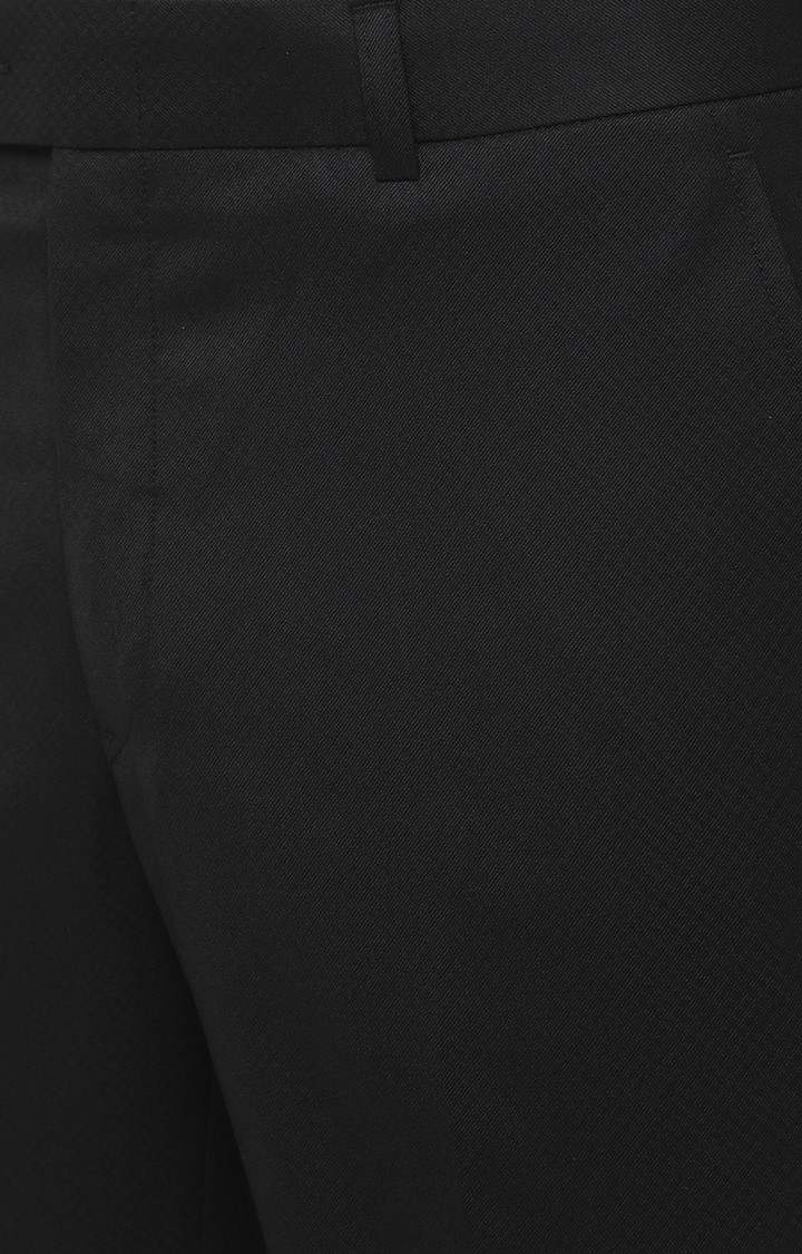 TSL107/1,BLACK SELF Men's Black Wool Solid Formal Trousers
