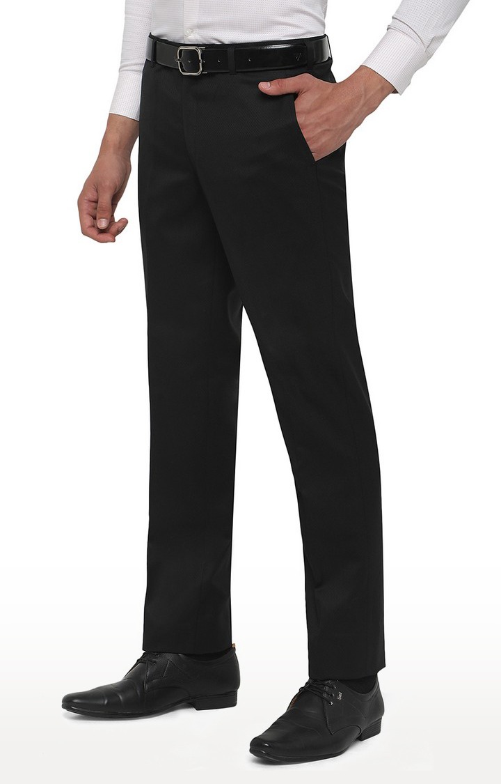 TSL107/1,BLACK SELF Men's Black Wool Solid Formal Trousers