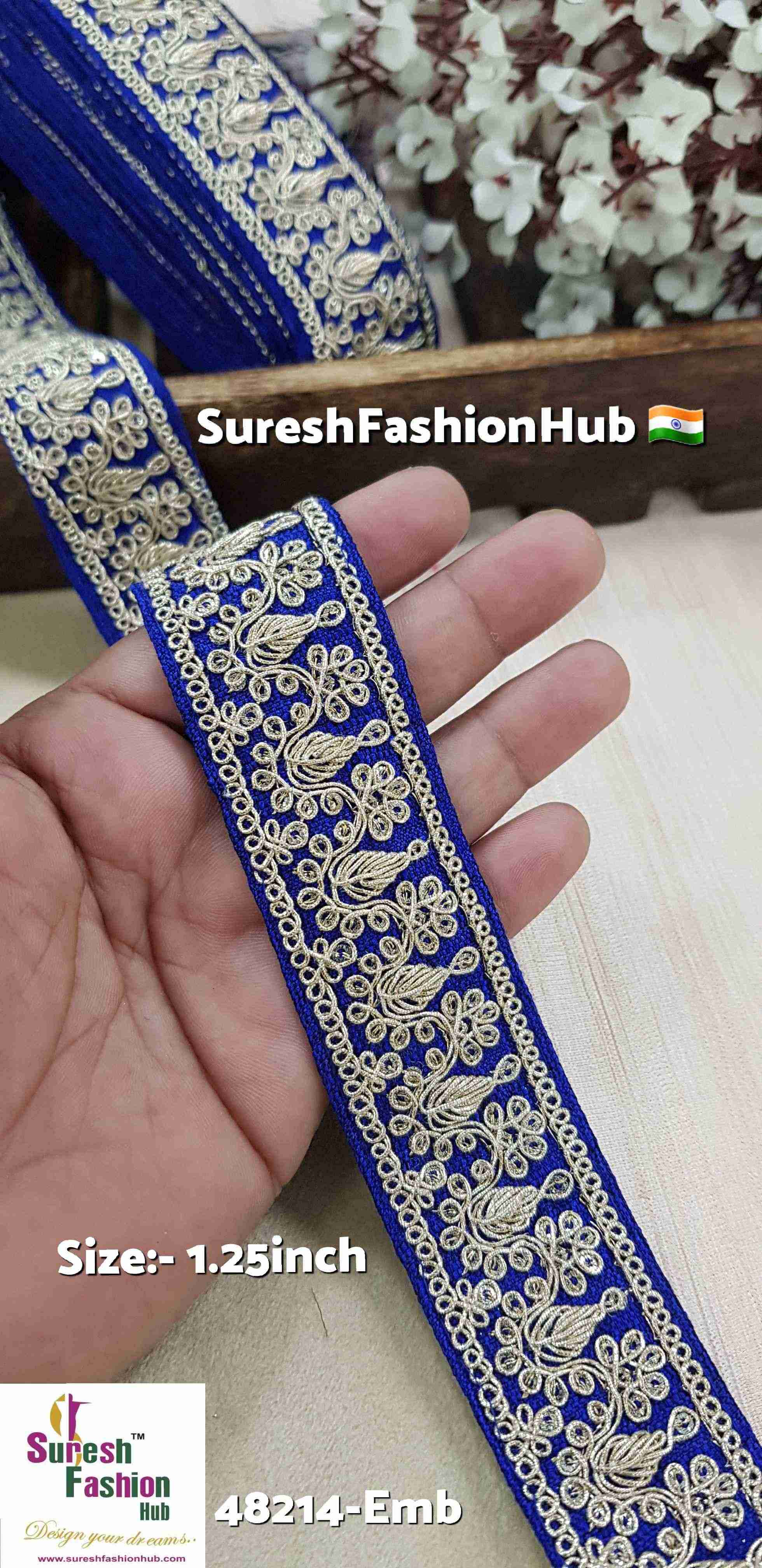 Royal Blue Pearl & Sequence Fabric Lace