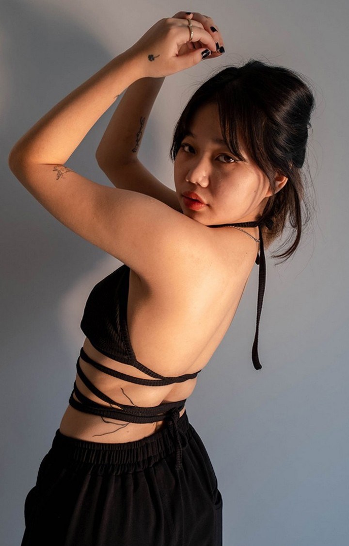 Women's Black Tie Up Rib Bralette