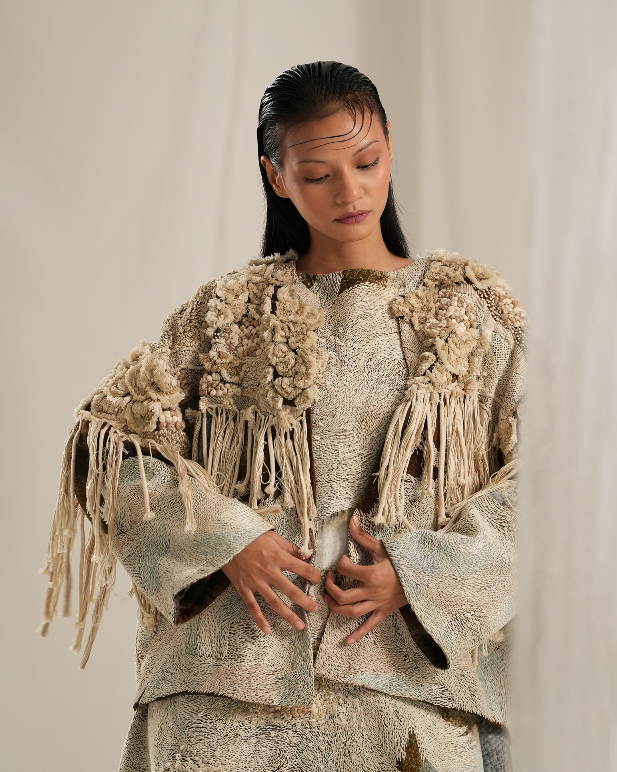 Brown Wash EMB. Kimono Jacket