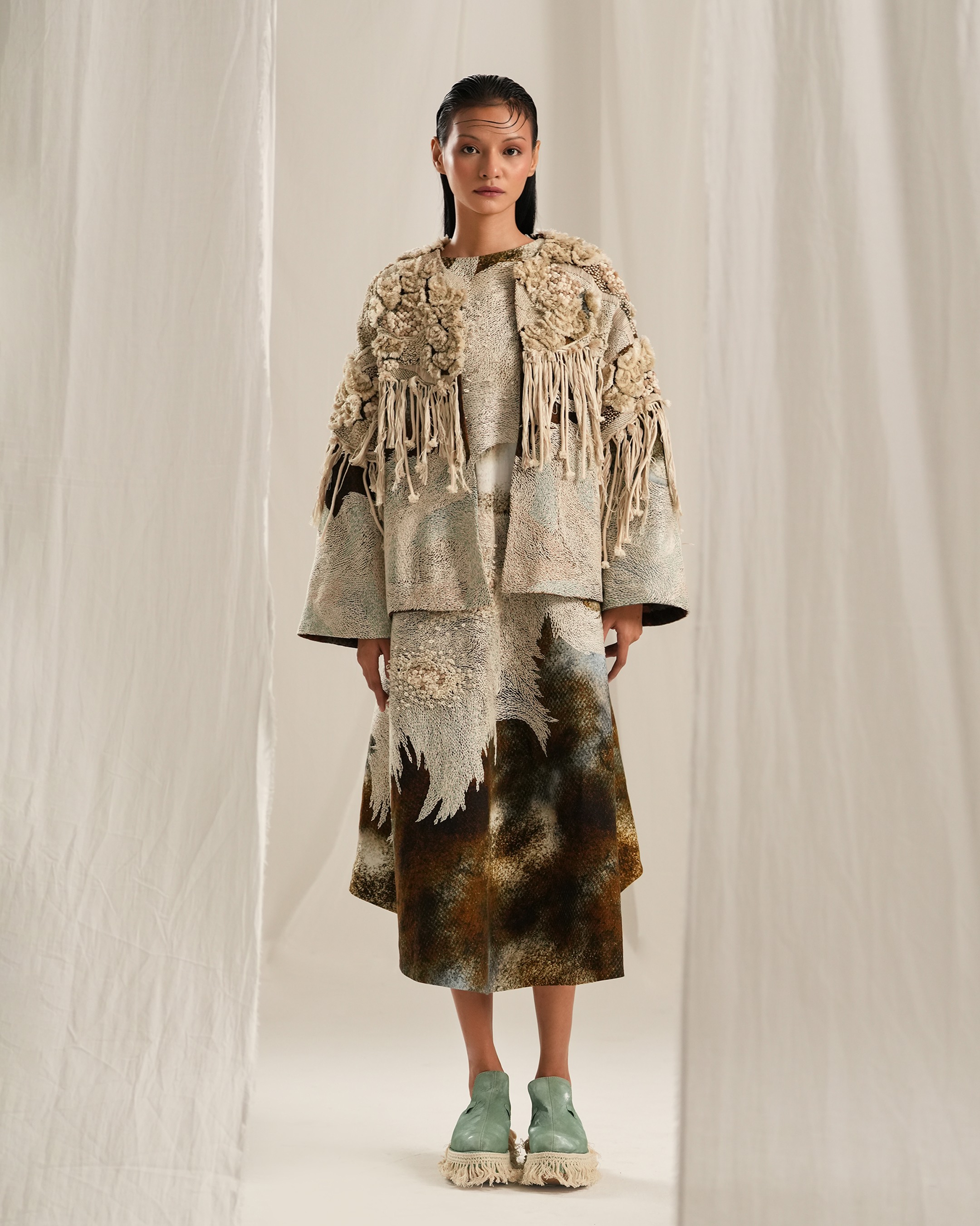 Brown Wash EMB. Kimono Jacket
