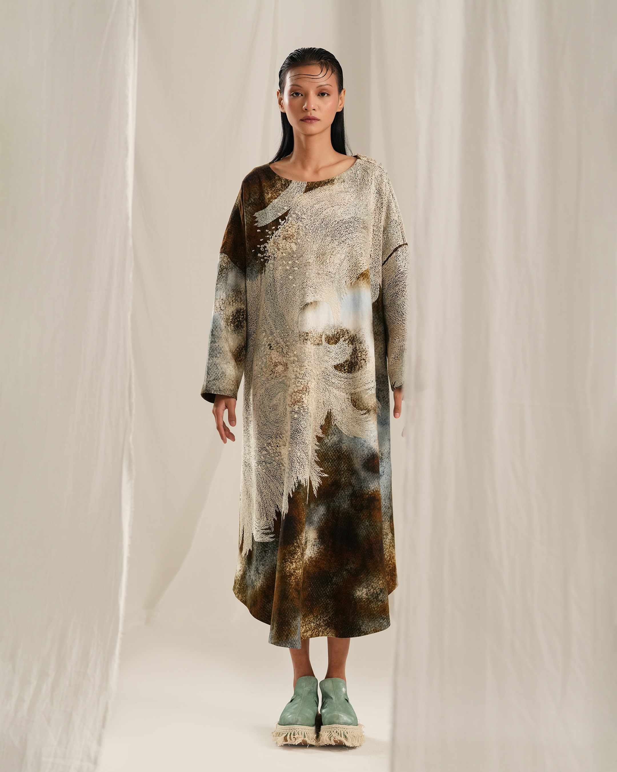 Brown Wash Tuck Dress