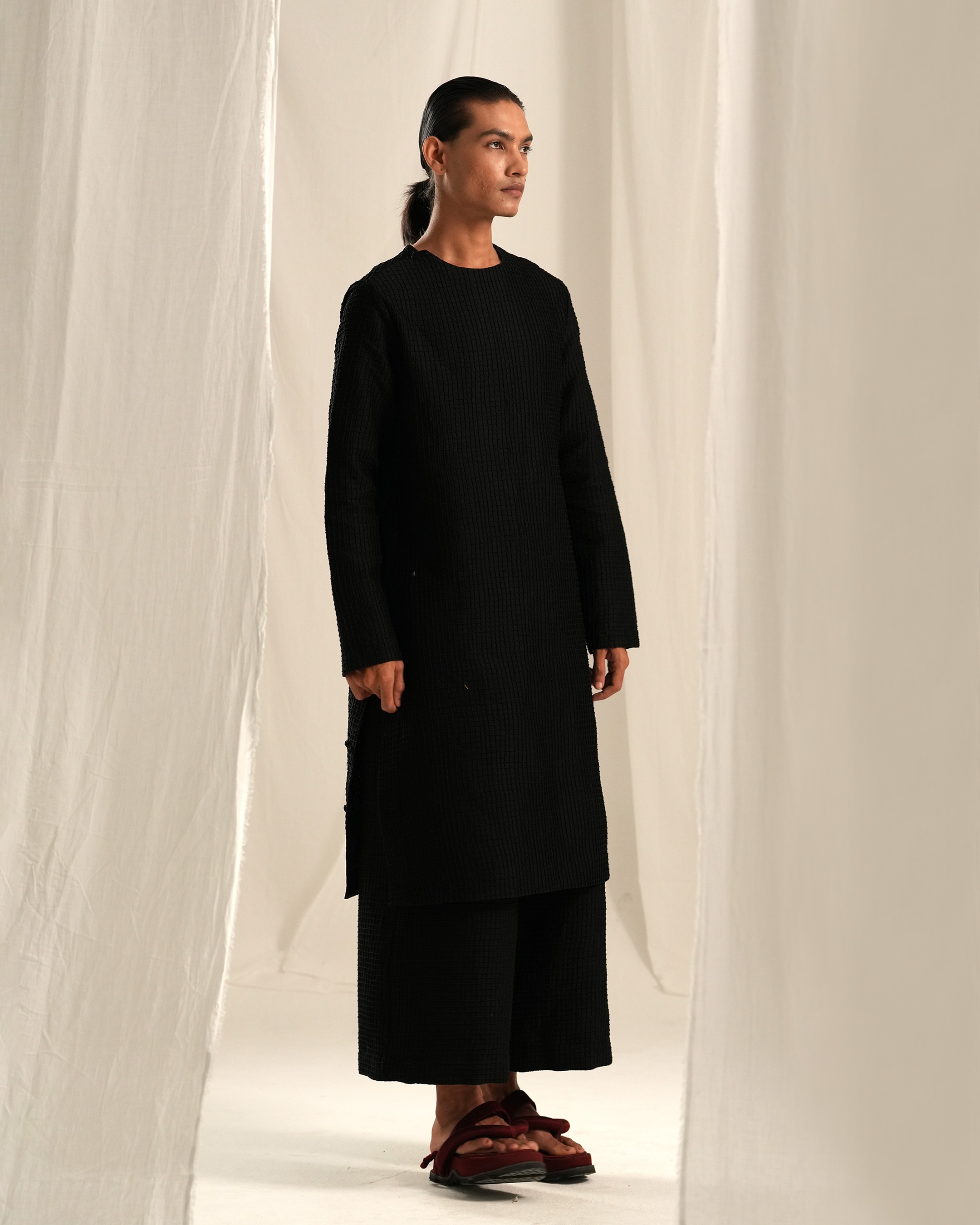 Coal Black Pin Tuck Kurta Co-ord
