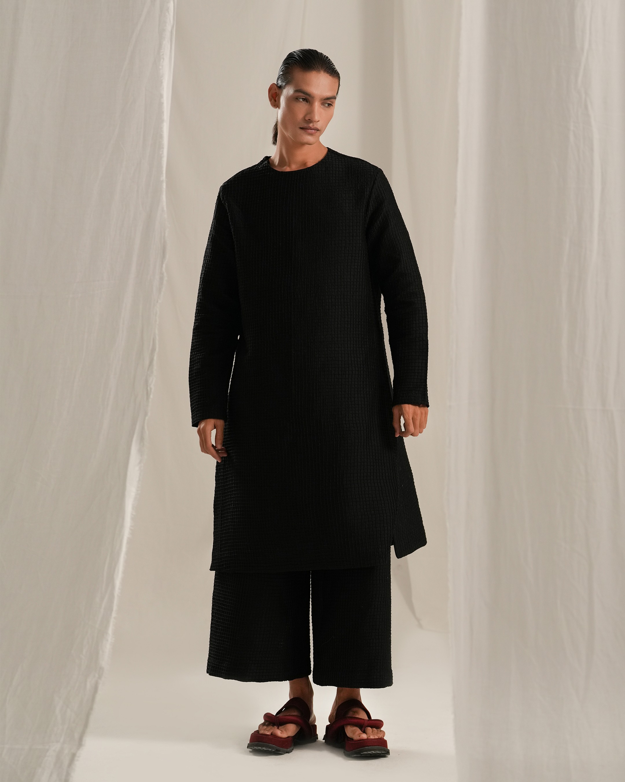 Coal Black Pin Tuck Kurta Co-ord