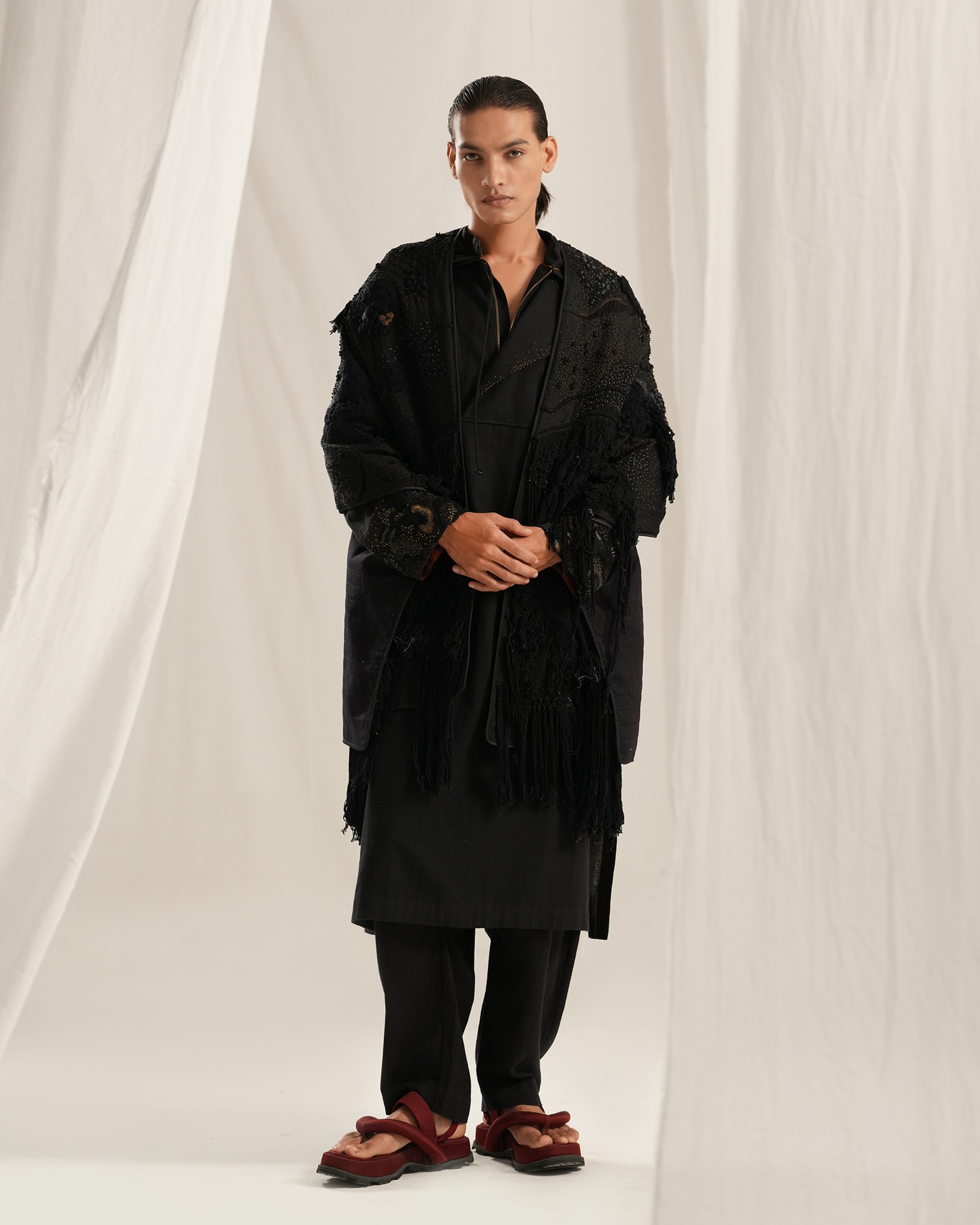 Jade Black Emb. Shawl