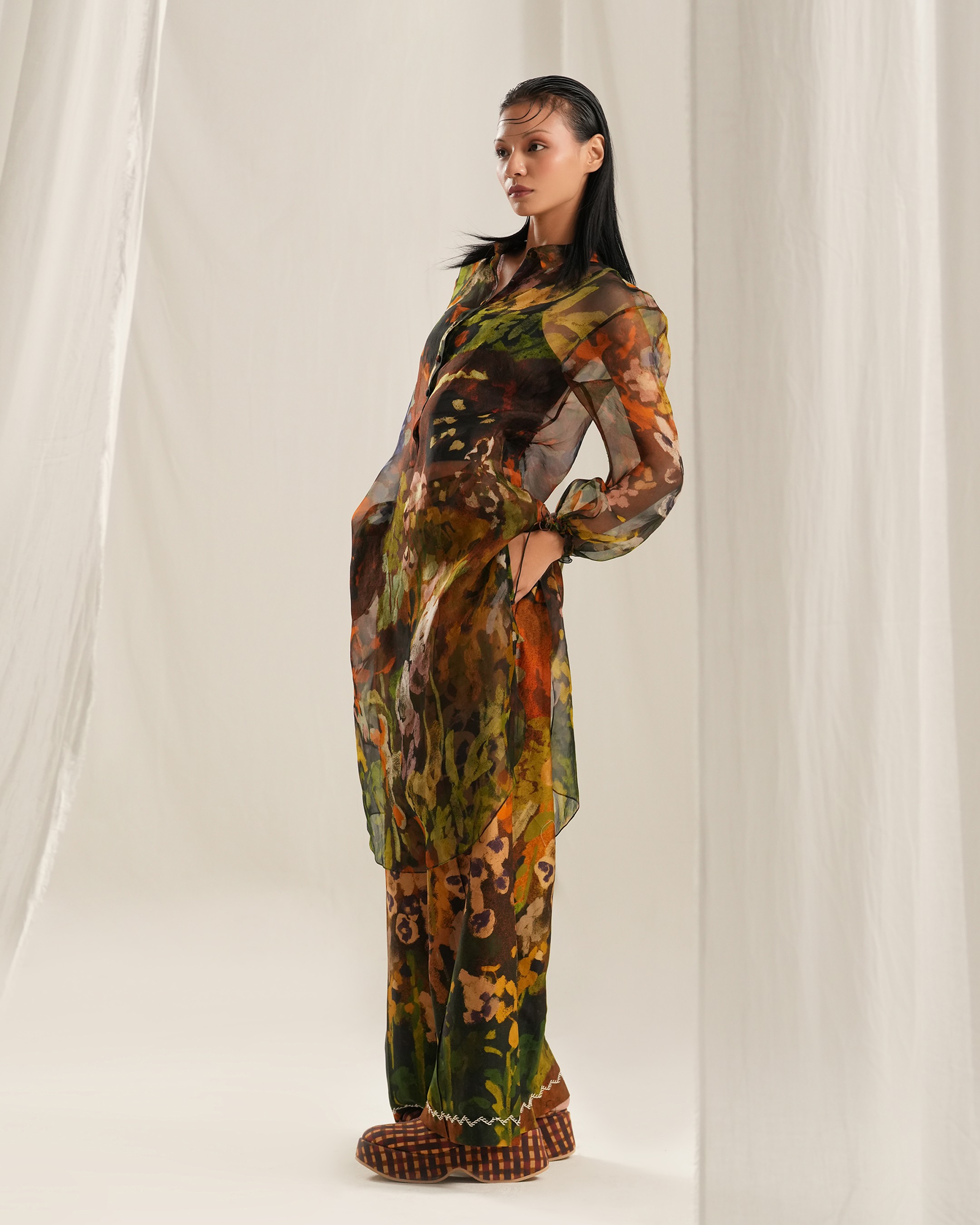 Brown Floral Kurta Co-ord