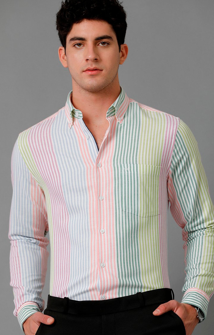 Aldeno | Men's Multicolor Cotton Striped Formal Shirt