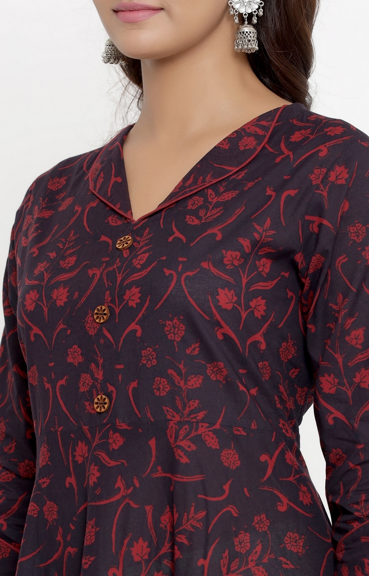 Miravan | Miravan Women's Pure Cotton Floral Print Anarkali Kurta Dress for Girl's 2