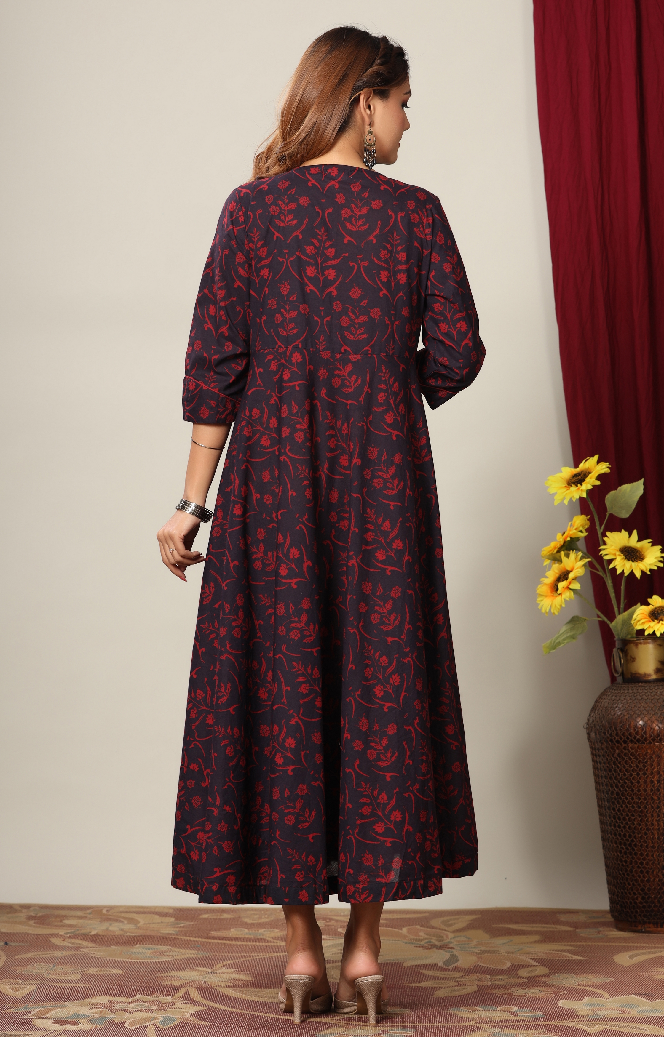 Miravan | Miravan Women's Pure Cotton Floral Print Anarkali Kurta Dress for Girl's 1