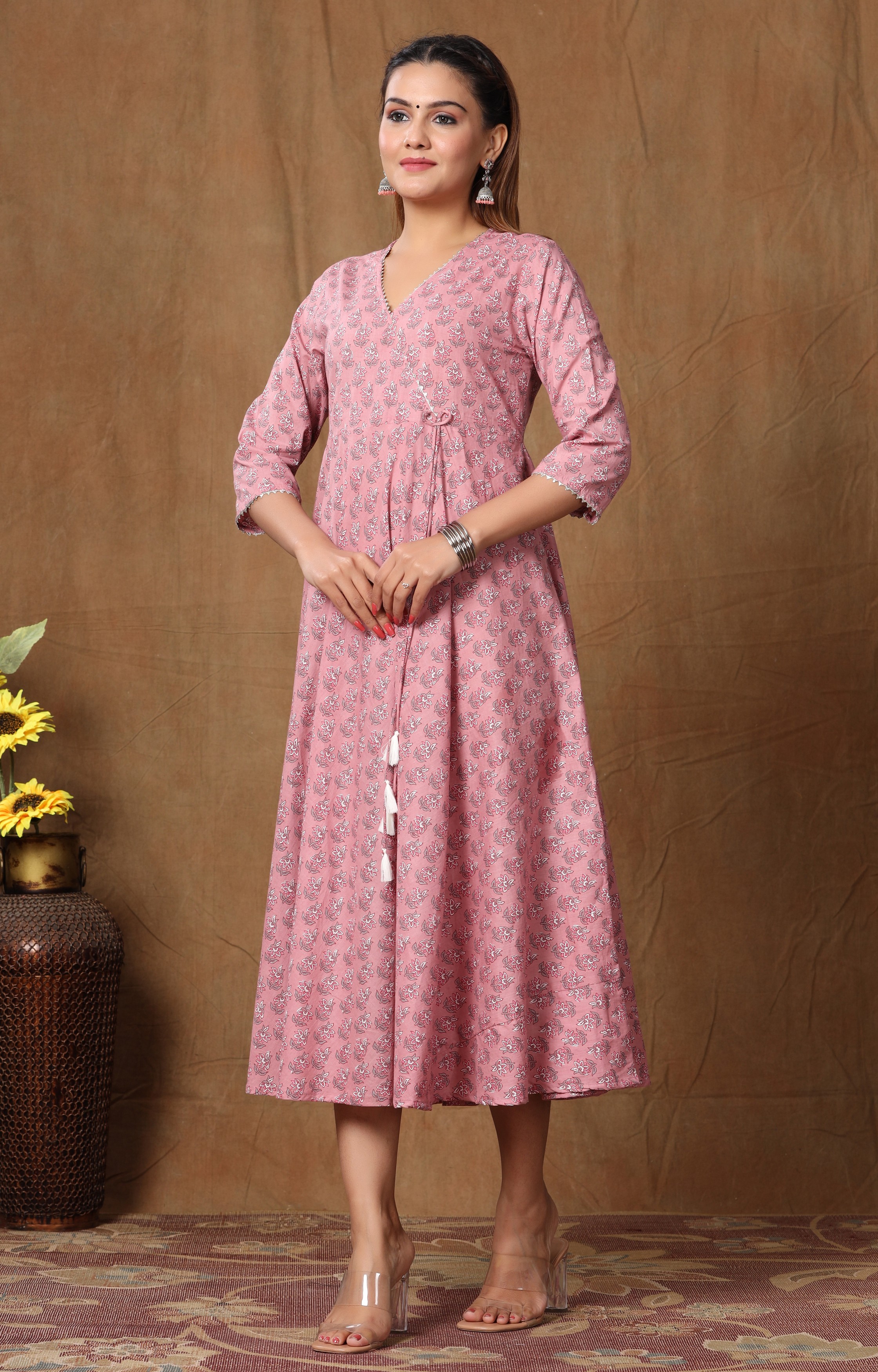 Miravan Women's Pure Cotton Floral Print Long Anarkali Kurta