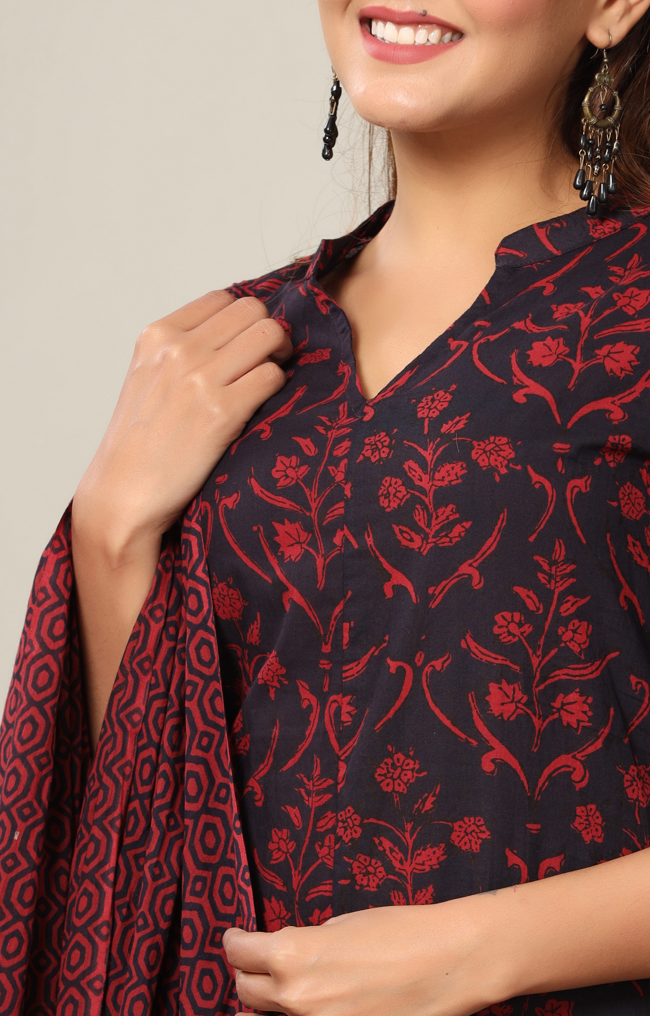 Miravan | Miravan Women's Cotton Floral Print Straight Kurta Sharara Dupatta Set 5